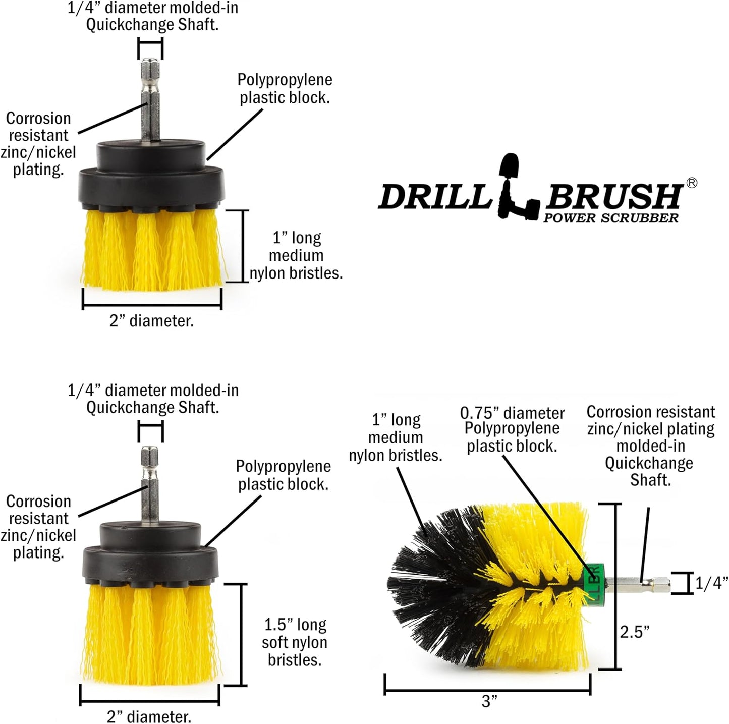 Drill Brush Attachments for Cleaning Shower, Bathroom, Grout, Tile, Bathtub, Bath Mat, Sink, Tile, Porcelain, Fiberglass, Cast Iron, Flooring – Grout Cleaner Drill Brush Set - Bathroom Accessories Kit