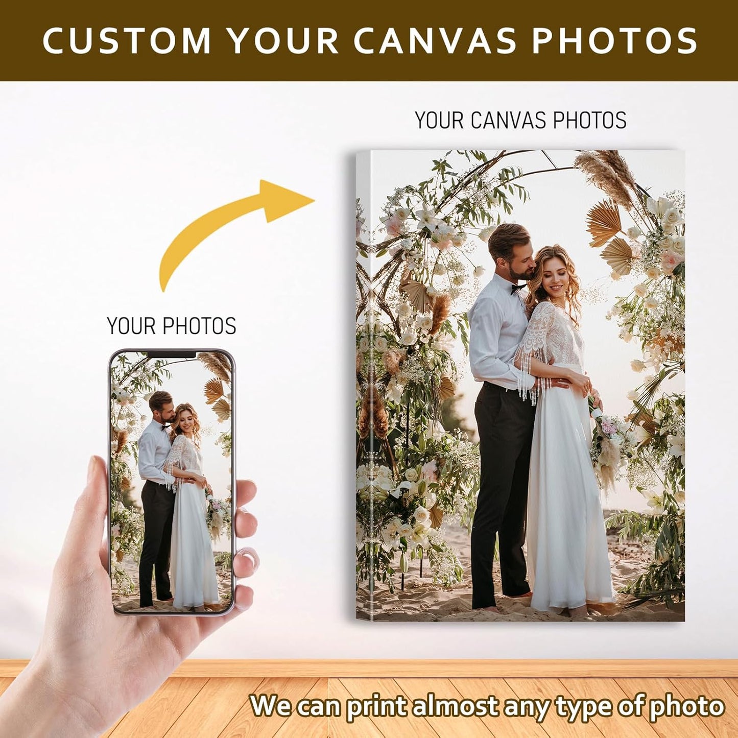 Custom Canvas Prints with Your Photos - Personalized Pictures Print, Customized Photo Gifts, Wall Art Poster Canvas Printing for Wedding, Family, Baby, Pets, Home Office Decor, Wrapped Frame 16x12