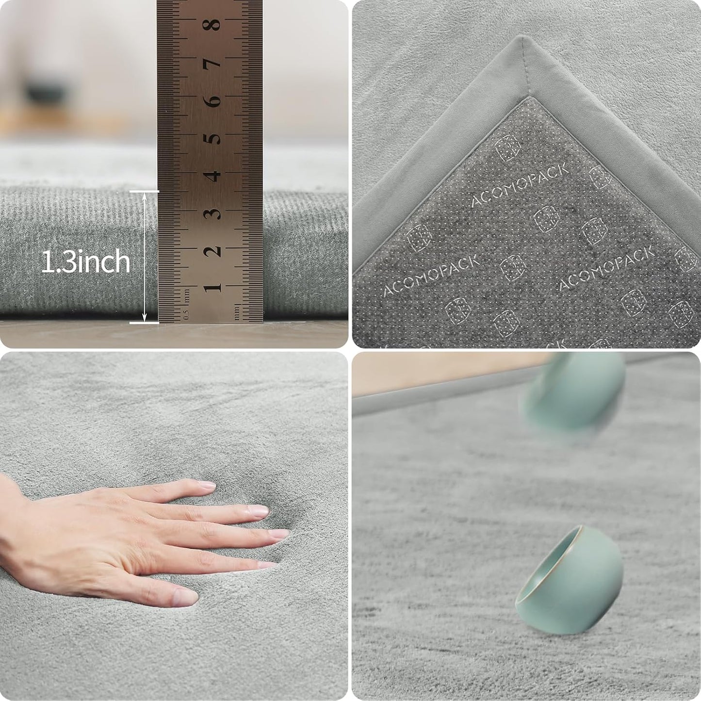 ACOMOPACK Baby Play Mat for Floor 1.3" Thick Memory Foam Play Mat 59"×71" Tummy Time Crawling with Non-Slip Bottom for Living Room,Nursery,Soft Velvet Playpen Mats for Kids,Infants（Light Grey）