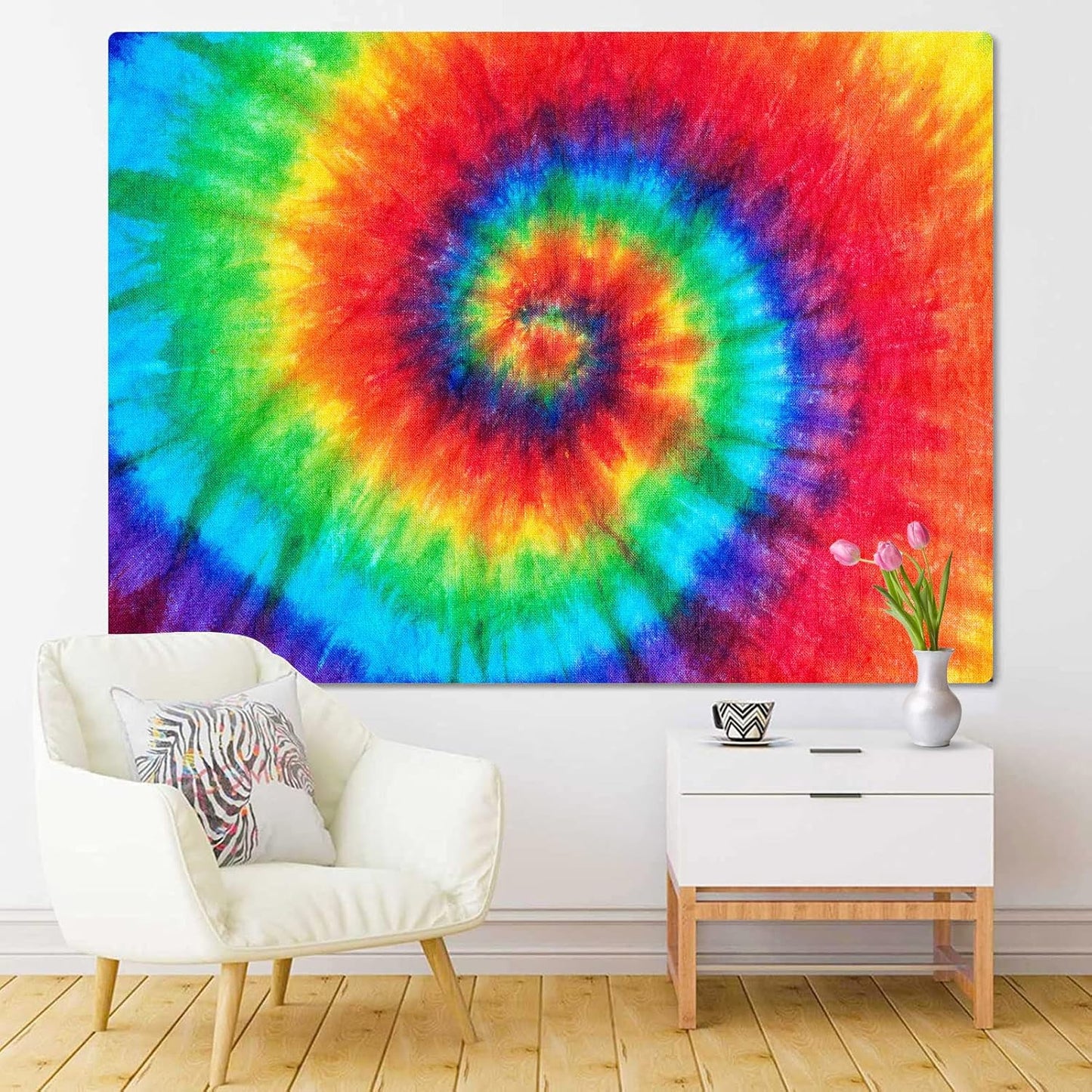 Emvency Tapestry Colorful Rainbow Spiral Tie Dye Pattern Color Dyed Batik Home Decor Wall Hanging for Living Room Bedroom Dorm 60x80 Inches