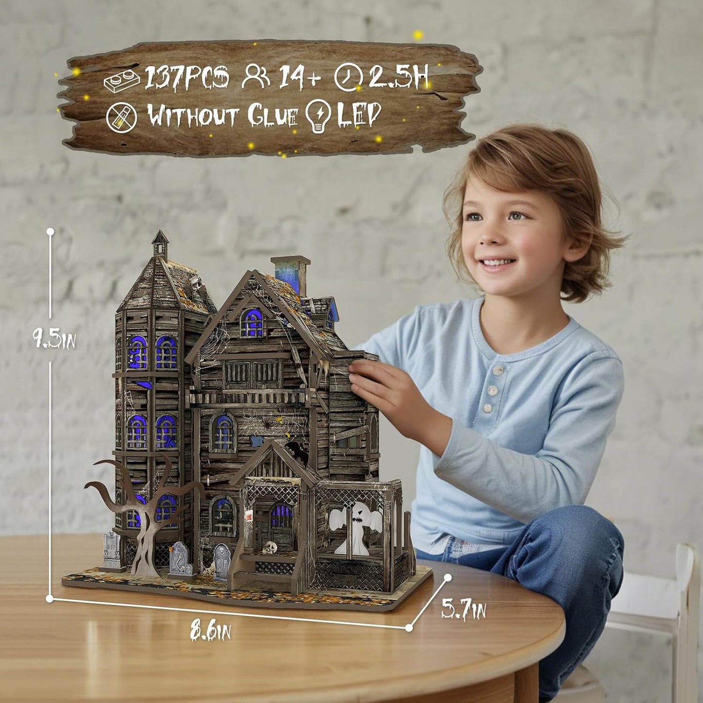 DIY Mini House Kit, Miniature Haunted House Kits with LED Accessories Furniture, 3D Wooden Puzzles for Adults, Dollhouse Craft Gifts for Girls, Boys, Teens