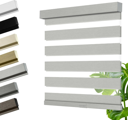 Cordless Zebra Blinds for Windows, Blackout Interior Blinds,Easy to Install,UV Protection,for Offices and Home,Custom Roller Shades, Mousse Light Grey,43" W x 80" H