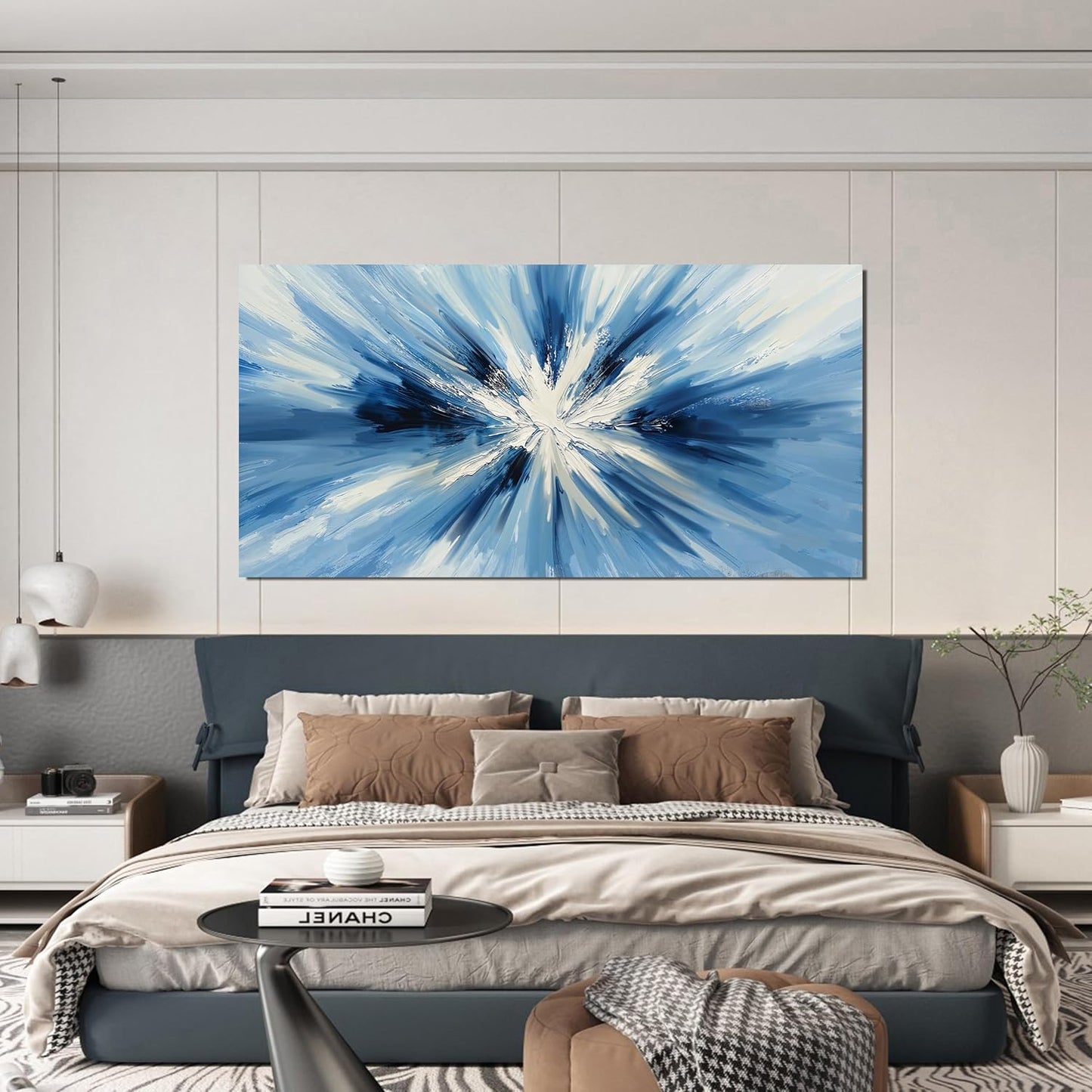 Canvas Wall Art Decor Wall Pictures for Living Room Abstract Canvas Art Wall Decor Large Blue White Wall Art Prints Modern Minimalist Wall Art Decorations Bedroom Home Aesthetic Wall Art Decor 24"X48"