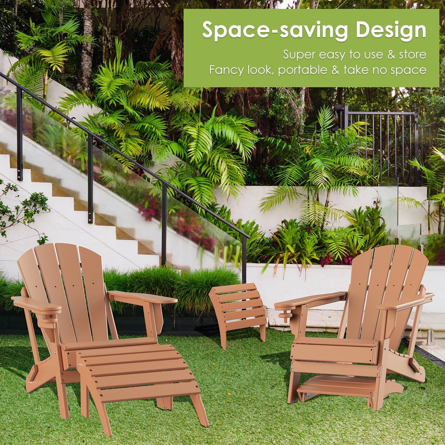 GREENVINES Adirondack-Ottoman | Set of 2 | HDPE Plastic | Outdoor Footrest | All Weather | Foot Rest | Foot Stool | Teak | for Adirondack Chair | for Patio Backyard Pool