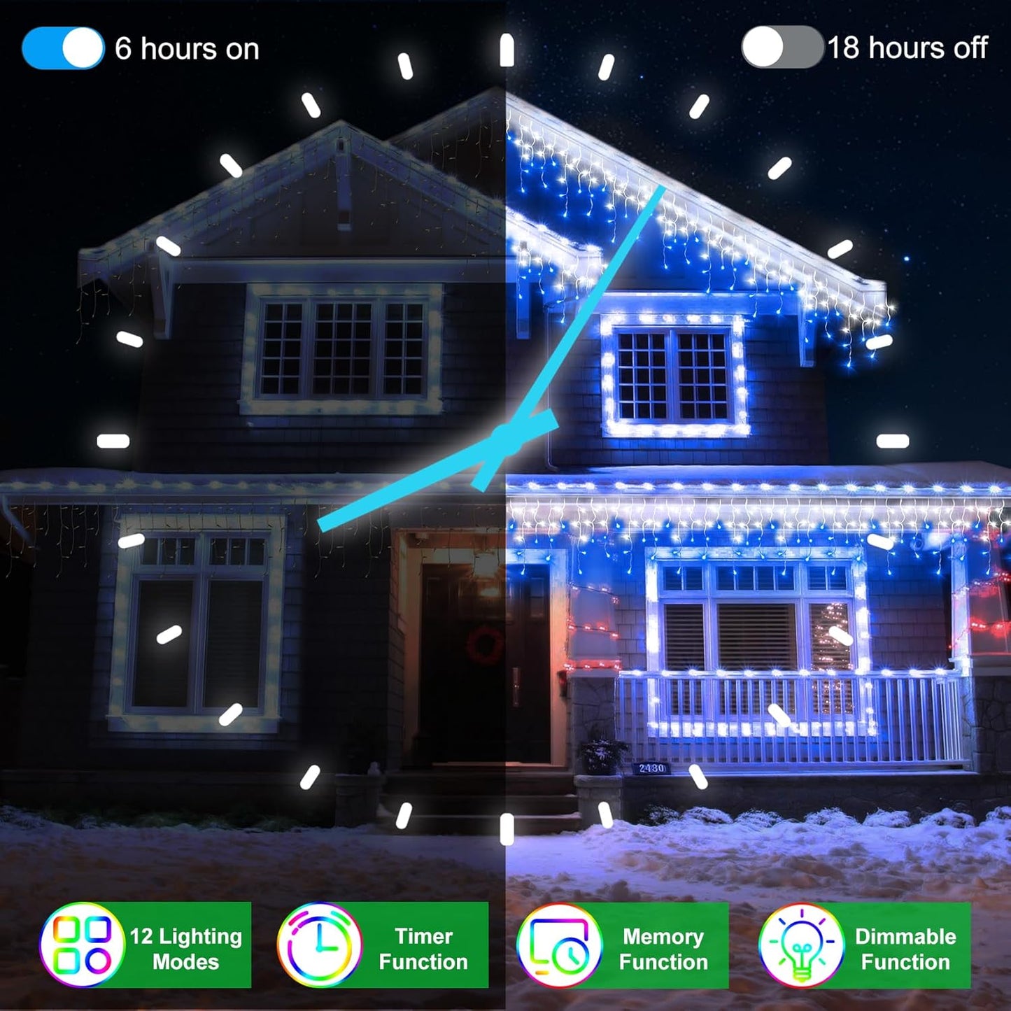 132FT 1332 LED Outdoor Christmas Lights - 296 Ice Drops, 12 Pro Modes with Timer Memory & Brightness, Waterproof Hanging Ice String Light for Holiday Wedding Garden Fence House Decor (White & Blue)