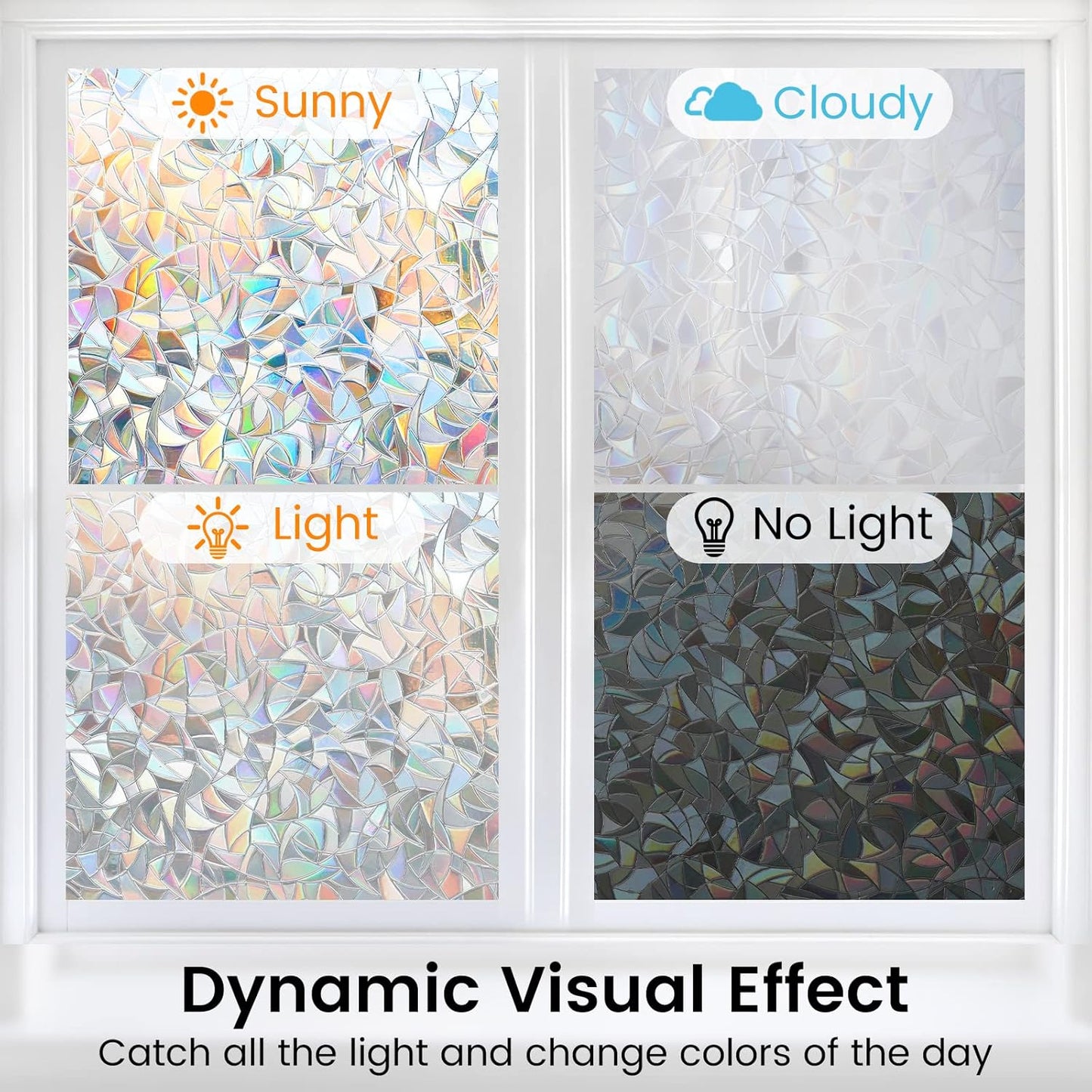 DOWELL Window Privacy Film, Rainbow Window Film, Decorative Stained Glass Clings, Static Cling Door Sticker, Non-Adhesive 3D Decals for Home UV Protection, 17.5 x 78.7 inches