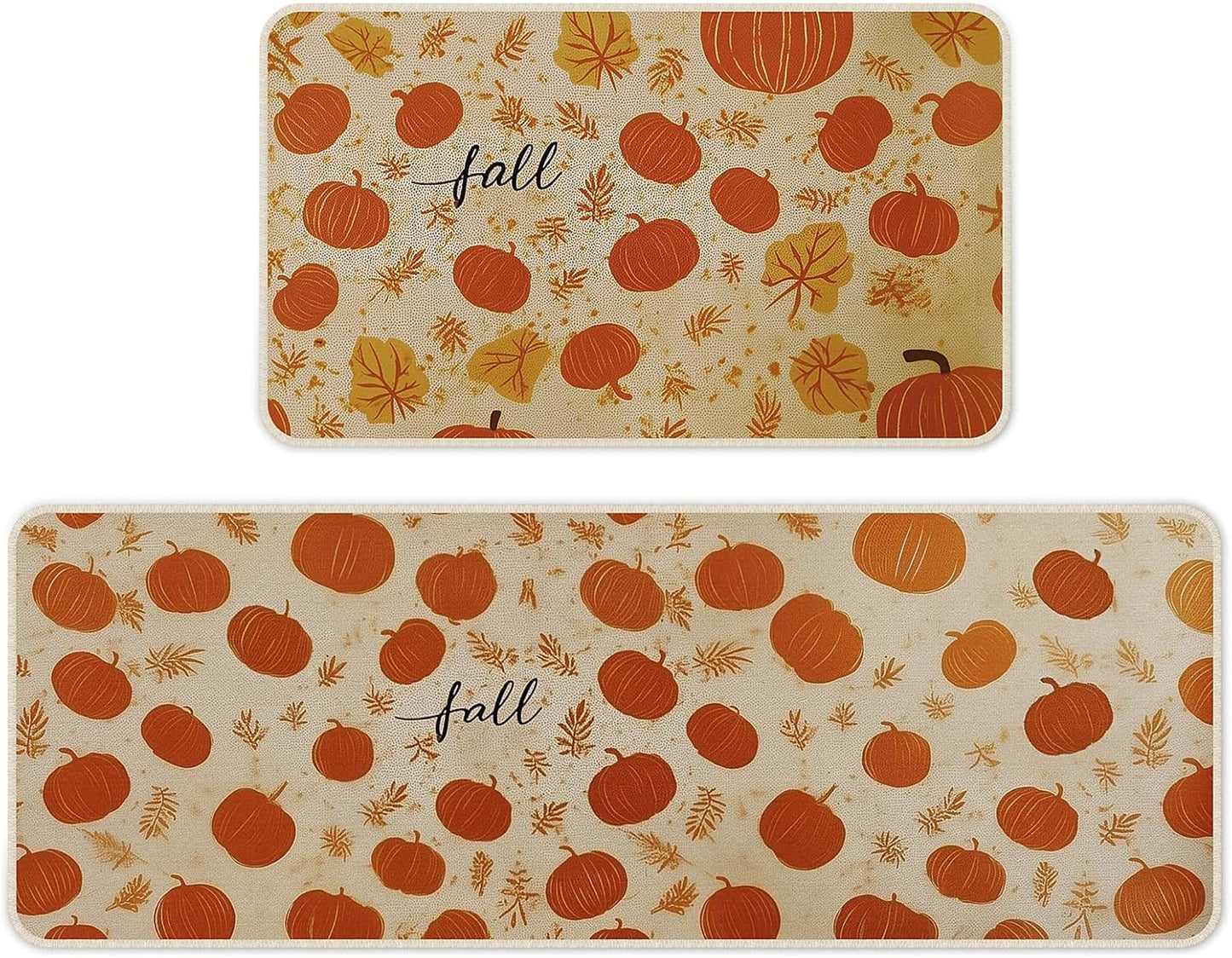 Halloween Kitchen Mat Set of 2, Pumpkin Kitchen Halloween Decor, Fall Decorations for Home, Halloween Rug for Floor,Indoor Home Decor with Non-Slip Backing,17 x 29 Inch & 17 x 47 Inch