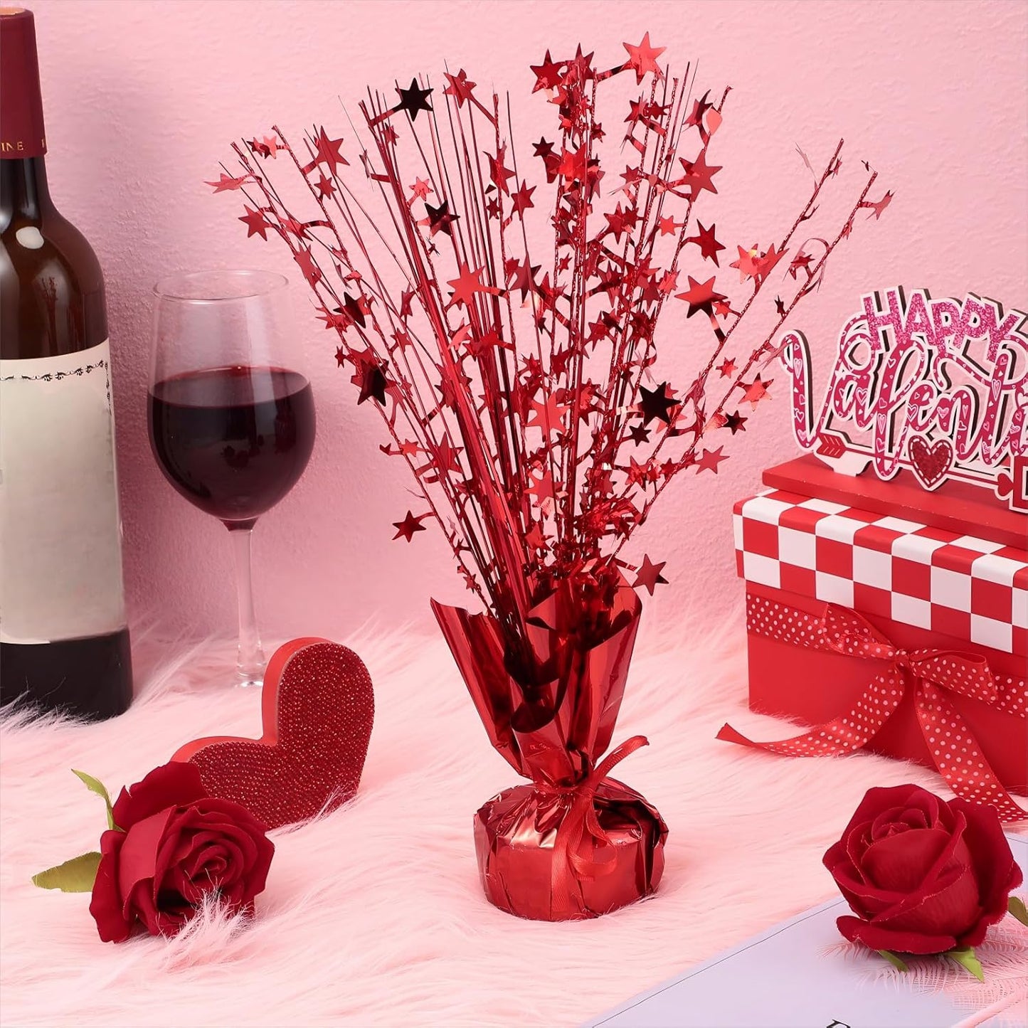 Crowye 18 Pieces Metallic Foil Spray Centerpiece Party Star Table Decoration Burst Metallic Table Centerpieces for Birthday Party Season Holiday(Red)