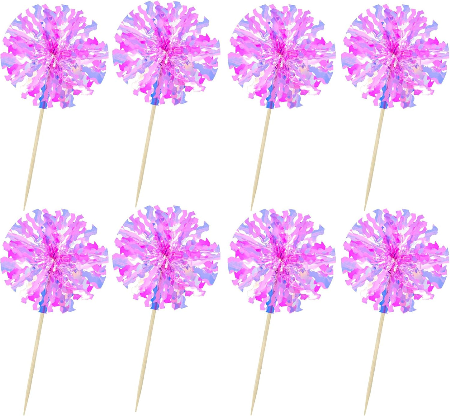 Ephlyn 30Pcs Foil Firework Cupcake Toppers Happy Birthday Cake Toppers Tinsel Flower Drink Stirrers Cocktail Food Fruit Toothpicks for Valentine's Day Party Decorations Rose Red