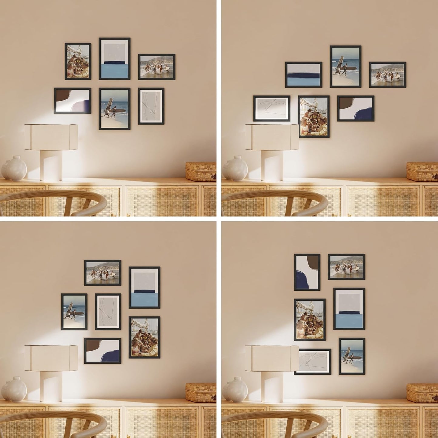 HAUS AND HUES Black Oak Wood Gallery Wall Tabletop Frames Made with Real American Oak and Shatter-free Plexiglass - Set of 6 (Four 4x6, Two 5x7, Framed Black)