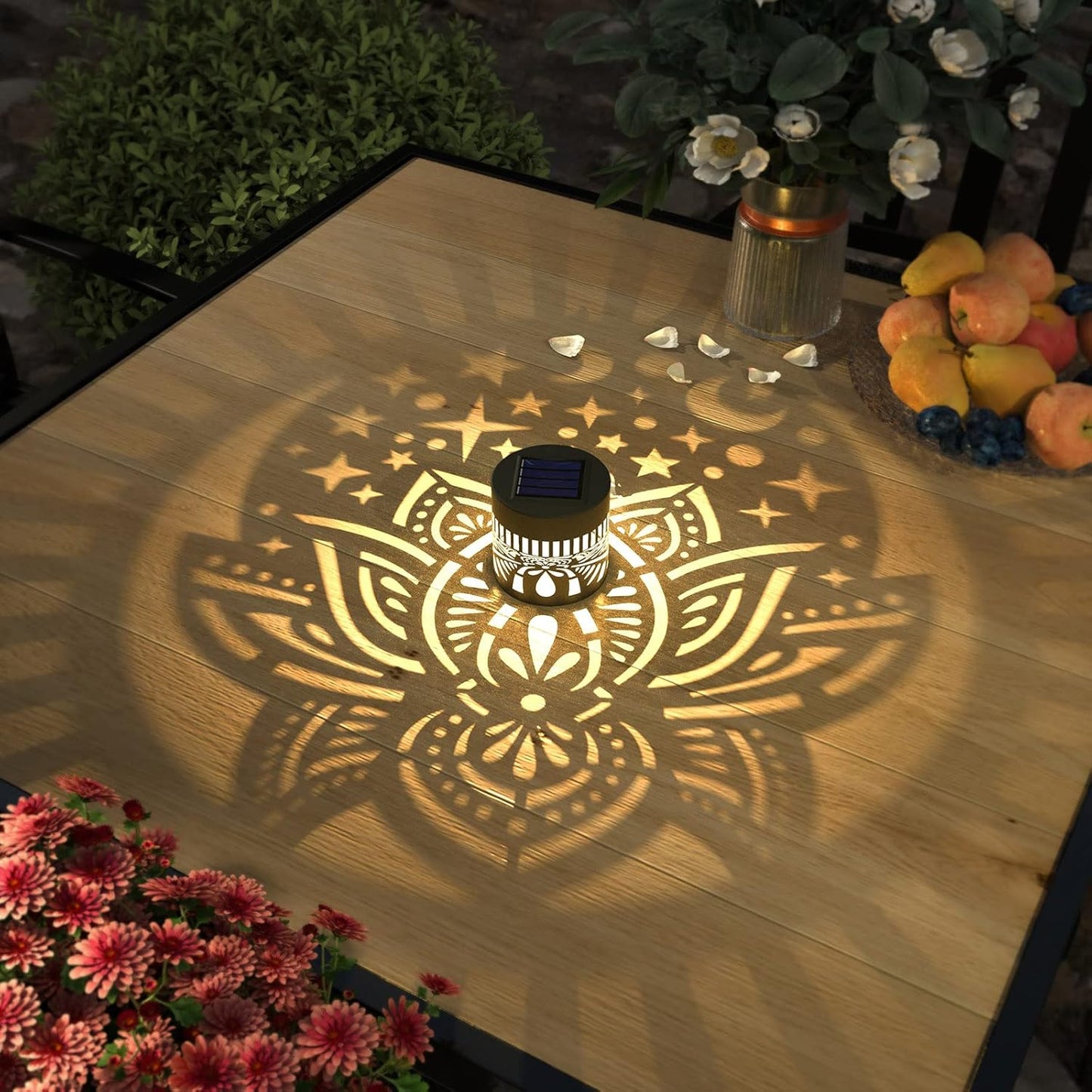 2 Pack Solar Fence Lights Metal Solar Powered Outdoor Wall Deck Lights Lotus Theme Waterproof Fence Light for Garden Post Patio Backyard Yard Decor (Lotus, 2 Pack)