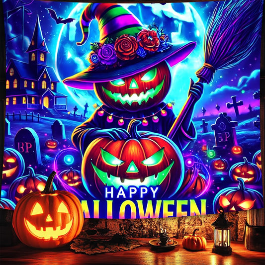 Halloween Tapestry, Blacklight Tapestry for Halloween Party Decor Hanging Tapestries Backdrop Wall Art Poster for Bedroom Dorm 90x70in