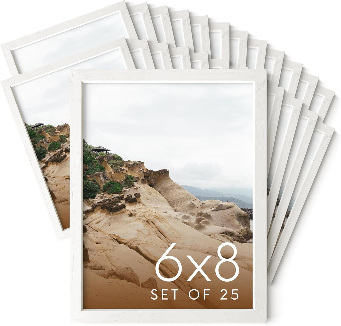 HAUS AND HUES 6x8 White Oak Wooden Picture Frame - Set of 25 6x8 Poster Frame - Premium Oak, Vertical Hang, Shatterproof Plexiglass - Ideal for Home, Room, Office (6x8-inch, White, Set of 25)