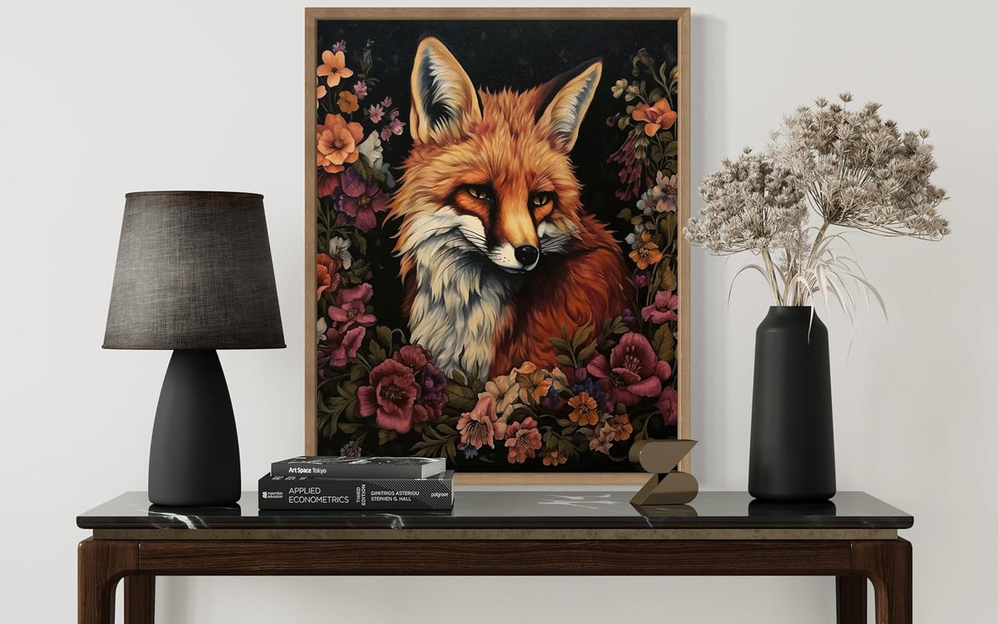 Fox and Flower Poster Art Print, Halloween Scary Vintage Wall Art Academia Spooky Painting Decoration for Horror Prints, Gothic Posters Bedroom Decor 89 (Fox and Flower, 16 x 20 inches, Wood Frame)