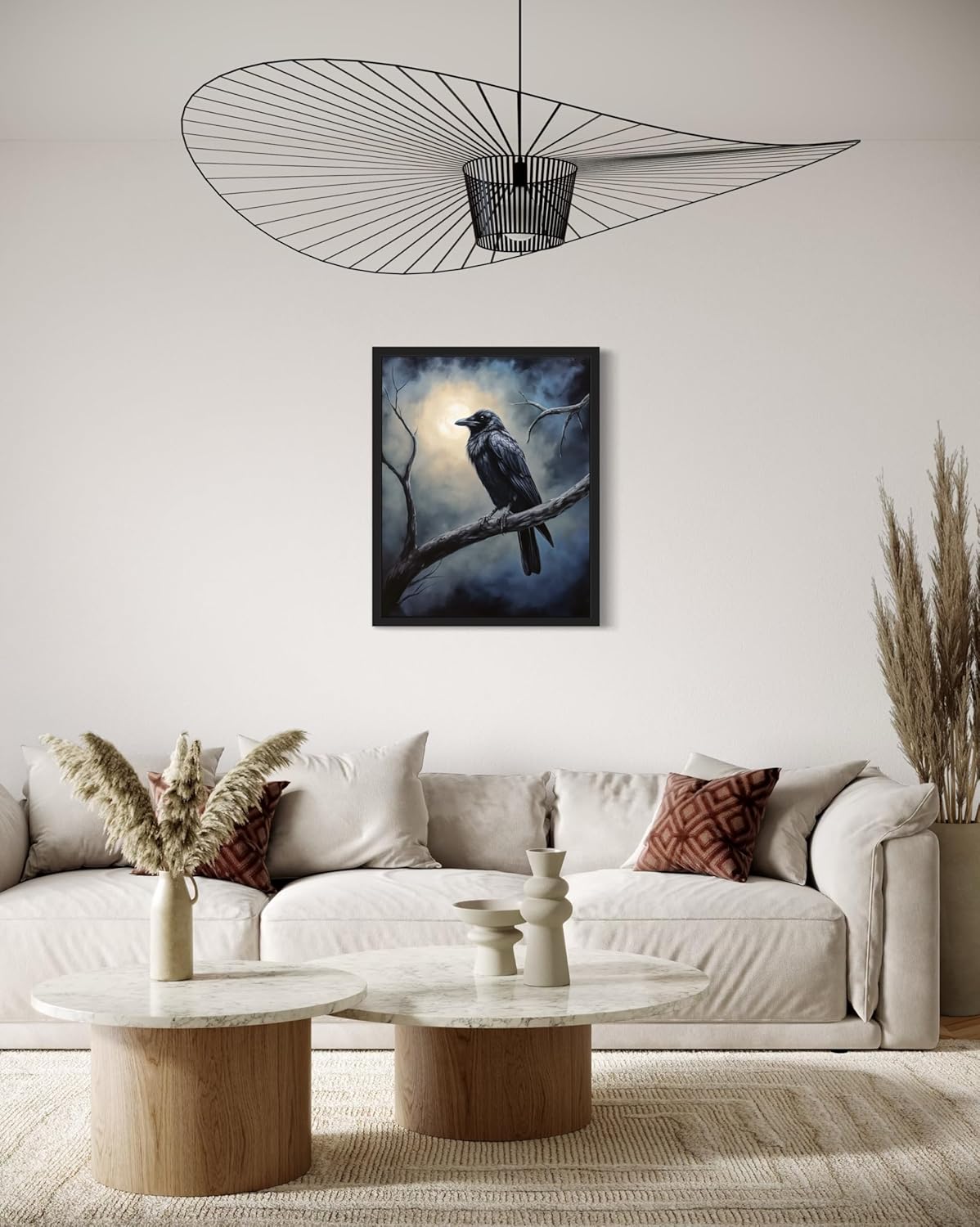 Crow under the Moonlight Poster Art Print, Halloween Scary Vintage Wall Art Academia Spooky Painting Decoration for Horror Prints, Gothic Posters Bedroom Decor 89 (Crow under the Moonlight, 16 x 20 inches, Black Frame)