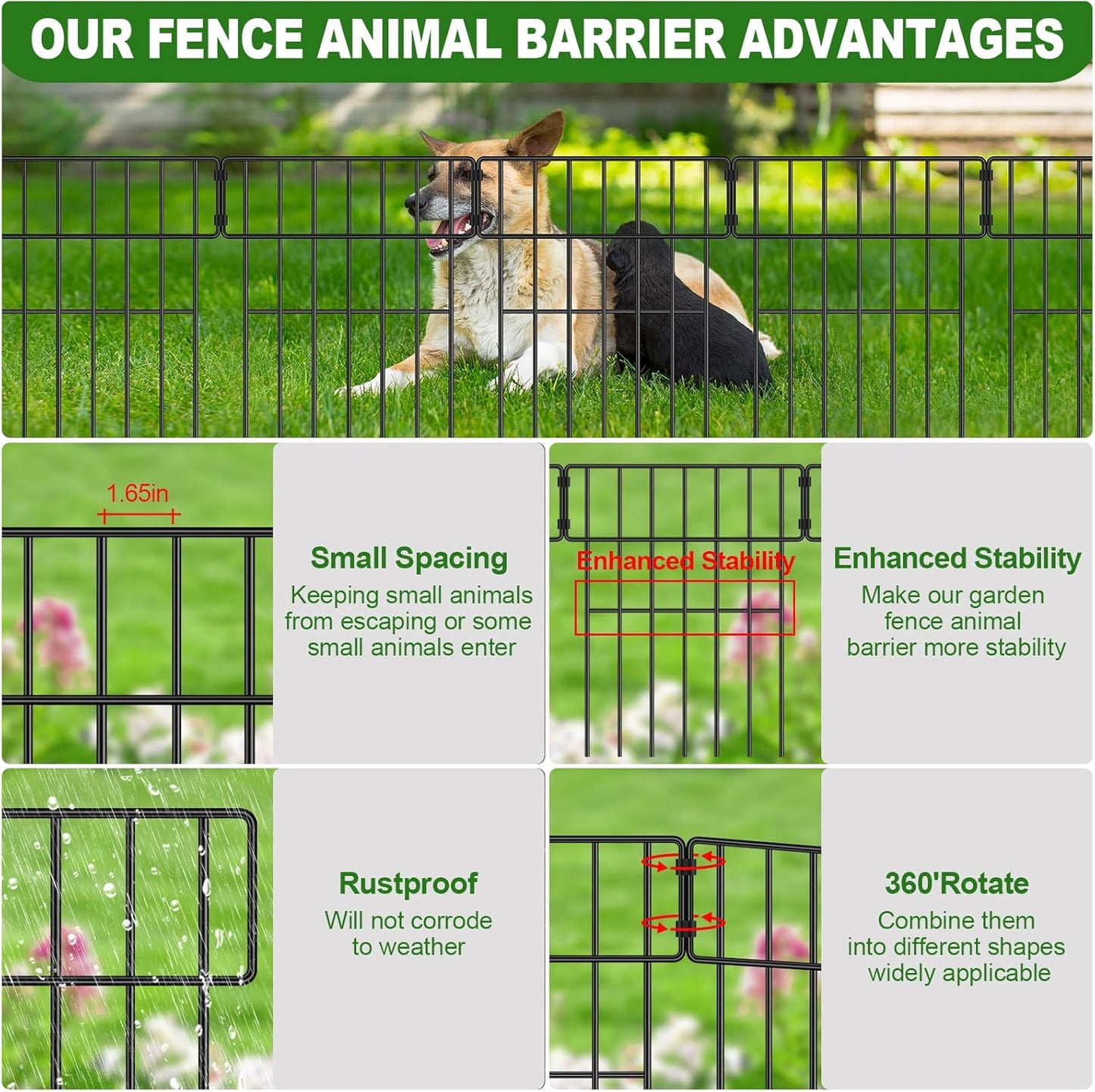 Decoration Garden Fence 16.5in x 10ft, 10 Pack Rustproof Metal Animal Barrier Fence, Arched Flower Bed Edge Decorative Rabbit (10 Panels - 17 in(H) X 10.8 ft(L))