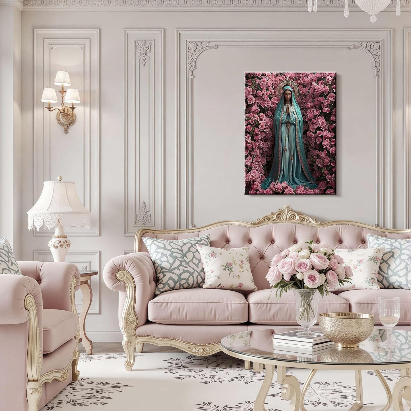 Framed Virgin Mary Catholic Wall Art Decor Canvas Print Wall Painting Religious Poster Artwork for Living Room Bedroom Hallway Gallery Decor 12x16 Inch Ready to Hang