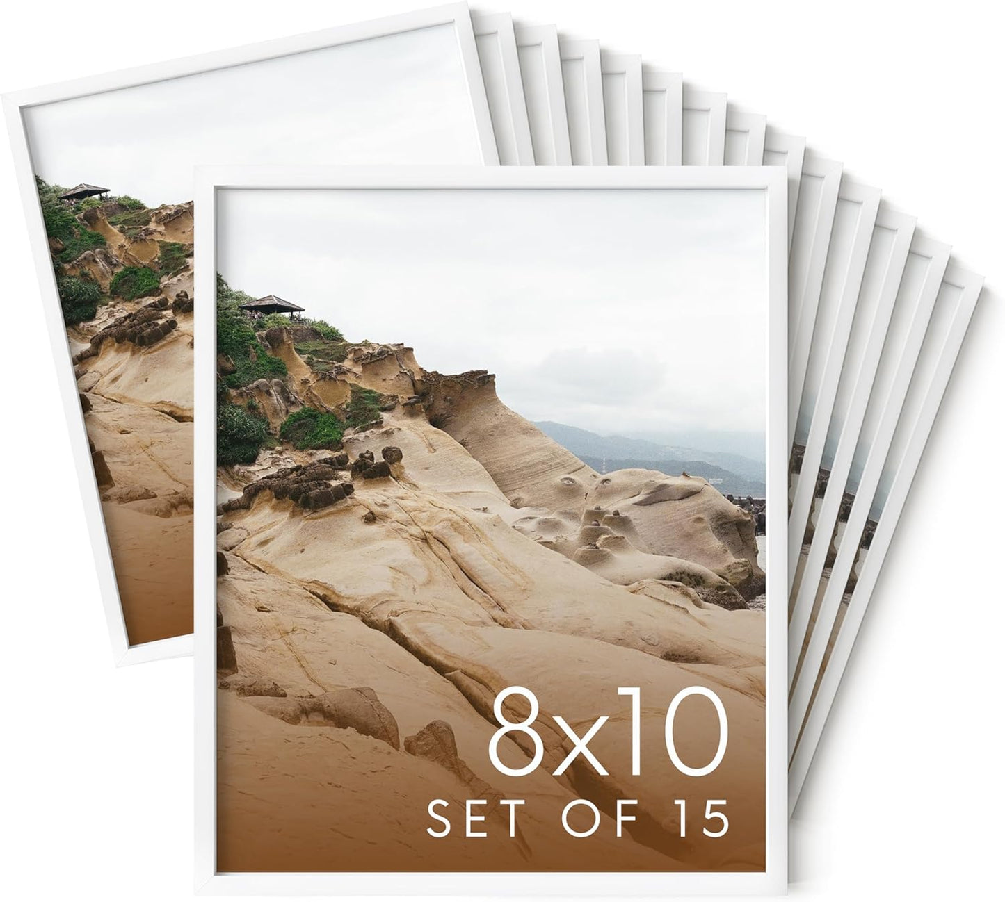 HAUS AND HUES 8x10 White Metal Picture Frames - Features Premium Aluminum, Vertical & Horizontal Hang, Shatterproof Plexiglass - Perfect for Home, Room, Office (8x10 in, White, Set of 15)