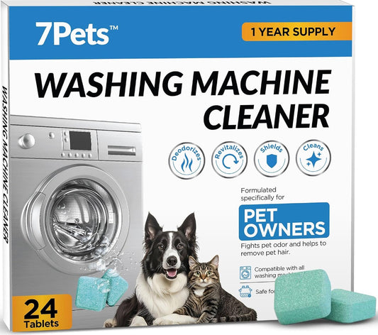Washing Machine Cleaner Tablets - 24 Count 1-Year Supply | Formulated for Pet Owners | Pet-Friendly Deep Descaler | HE, Top & Front Load | Septic Safe & Eco-Friendly | Eliminates Odor & Residue