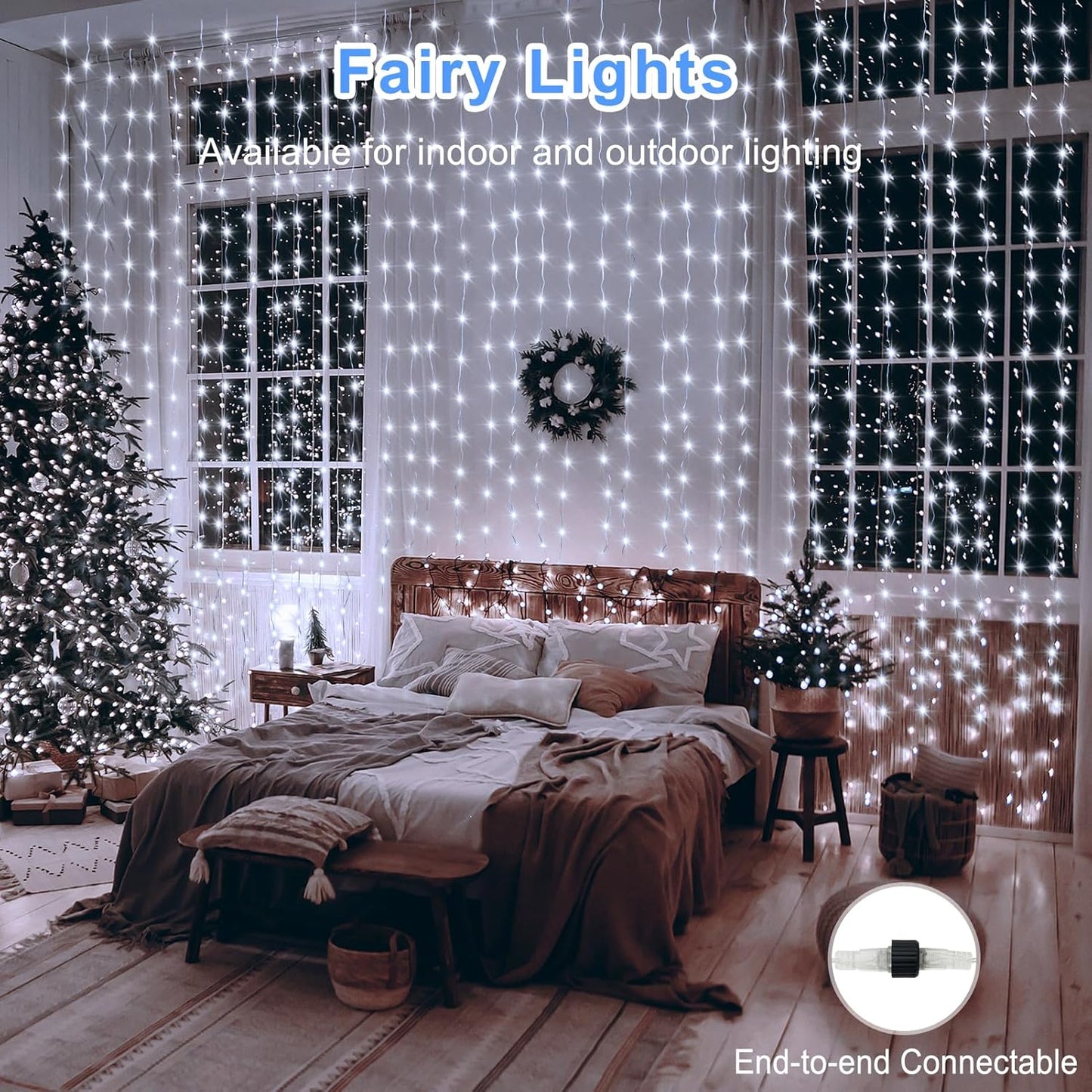 echosari 20Ft x 10Ft Large Curtain Lights Plug in, 600 LED Dual Color Changing Outdoor Curtain Lights Waterproof Connectable with Remote for Wedding Backdrop Yard Decor (Cool White & Multicolor)