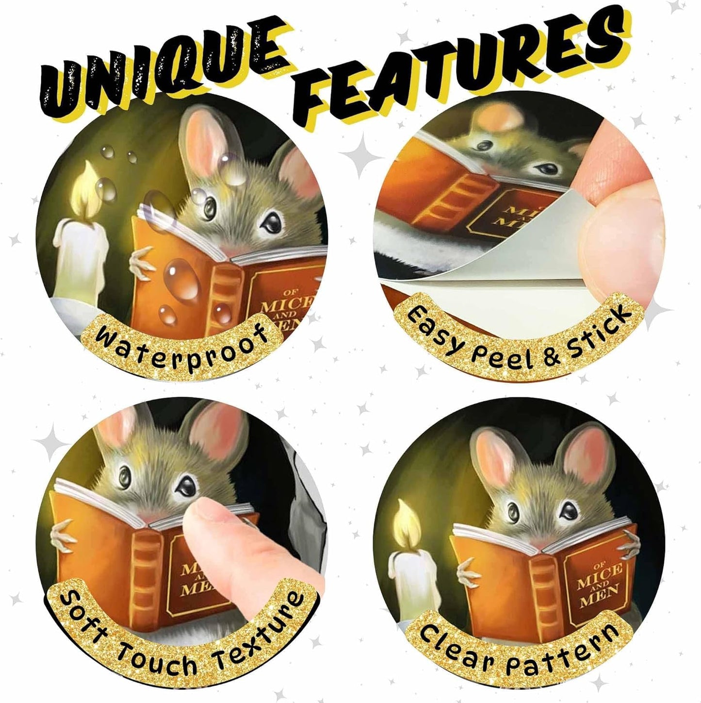 3D Mouse Reading Book in Mouse Hole, Decal Sticker, Removable Wall Decor, Book Lover Gift Idea, Baseboard, Wall Sticker Decal, Kids Room, Classroom, Library