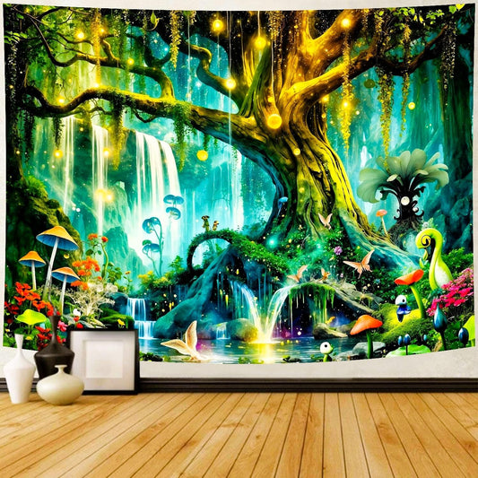 Delur Magical Forest Tapestry Fantasy Tree of Life Enchanted Fairy Tale Forest Tapestry Mystical Psychedelic Nature Landscape Wall Hanging Headboard for Bedroom Living Room Home Decor (70.8" x 92.5")