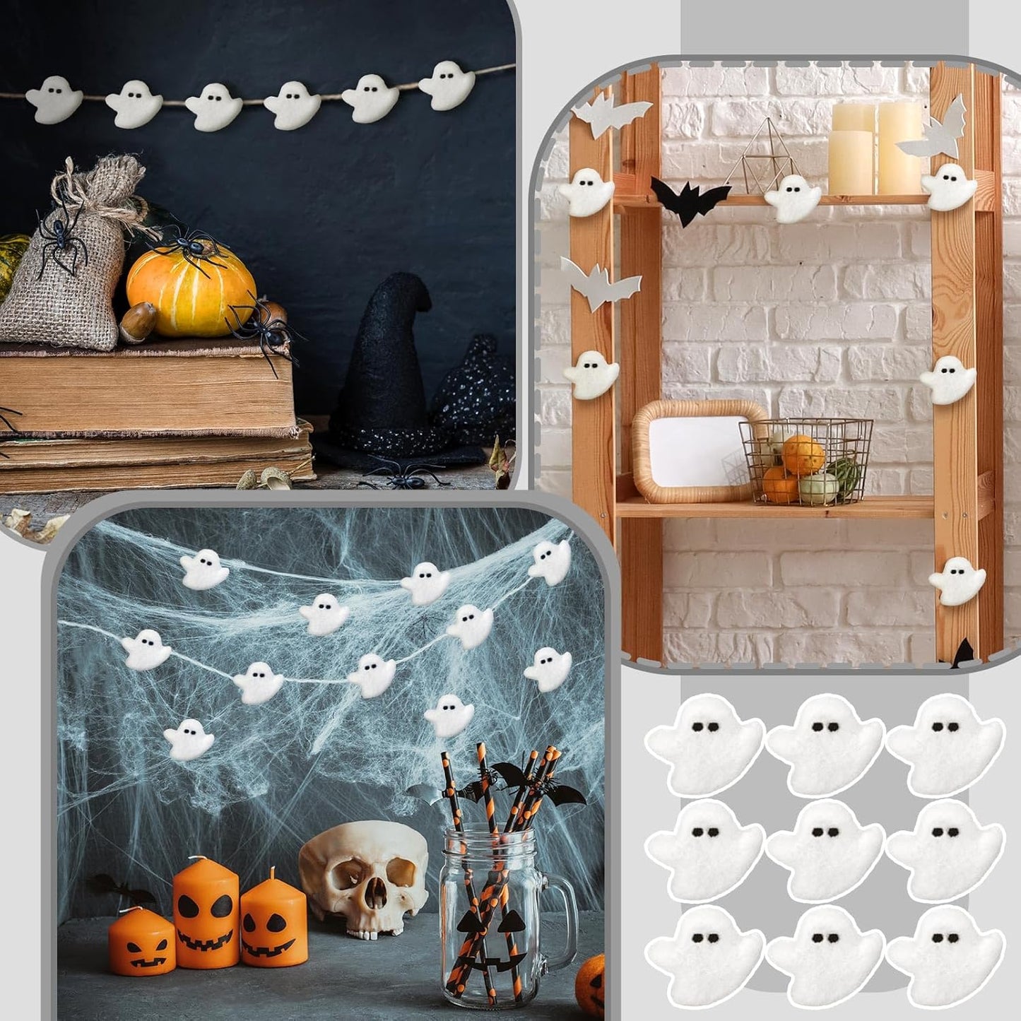 24 Pcs Halloween Felt Ghosts Wool Felted DIY Ornament Ghost for Halloween Party Decoration Home Indoor Outdoor Supplies(White)