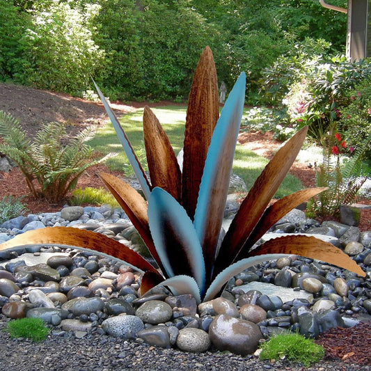 DIY Metal Agave Plant Art Yard Tequila Art Sculpture, Tequila Rustic Garden Sculpture Statue Outdoor Decor,Agave Metal Plants for Yard, Garden Lawn Ornaments (12 Leaves -Blue)