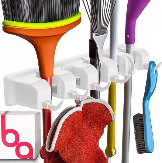 EXTRA GRIP Mop & Broom Holder Wall Mount - Wall Hanging Garden Tool & Utility Closet Organizer, Mop & Broom Hook, Broom Hanger Wall Mount, Mop Broom Organizer, Wall Mounted Broom Rack Mop Storage