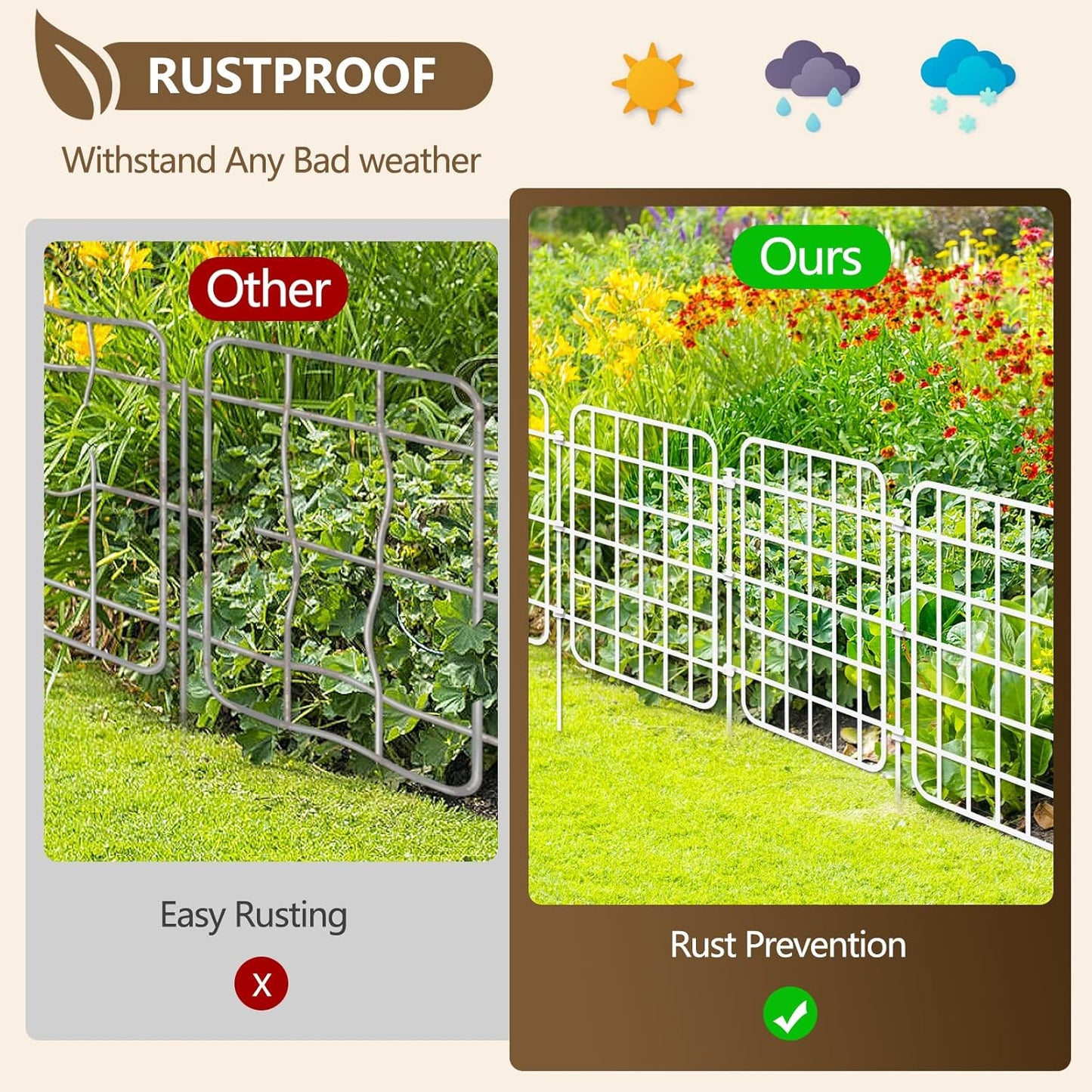 13ft x 17in Garden Fence Animal Barrier, 12 Panels No Dig Fence Border, Rustproof Metal Decorative Garden Fencing with Ground Stake, Flower Bed Edging Border for Dog, Rabbit, Outdoor Patio, White