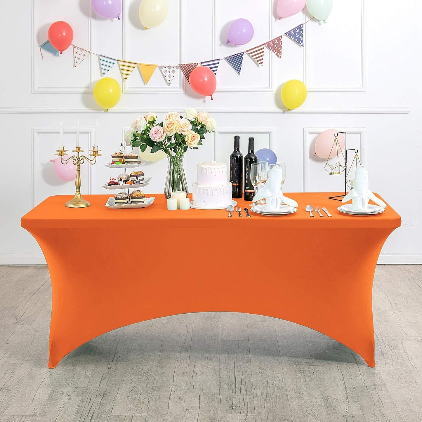 2Pack Spandex Table Cover for 8FT or 4ft or 6ft Table Universal Fitted Stretch Tablecloth for Party, Banquet, Wedding and Events-Orange