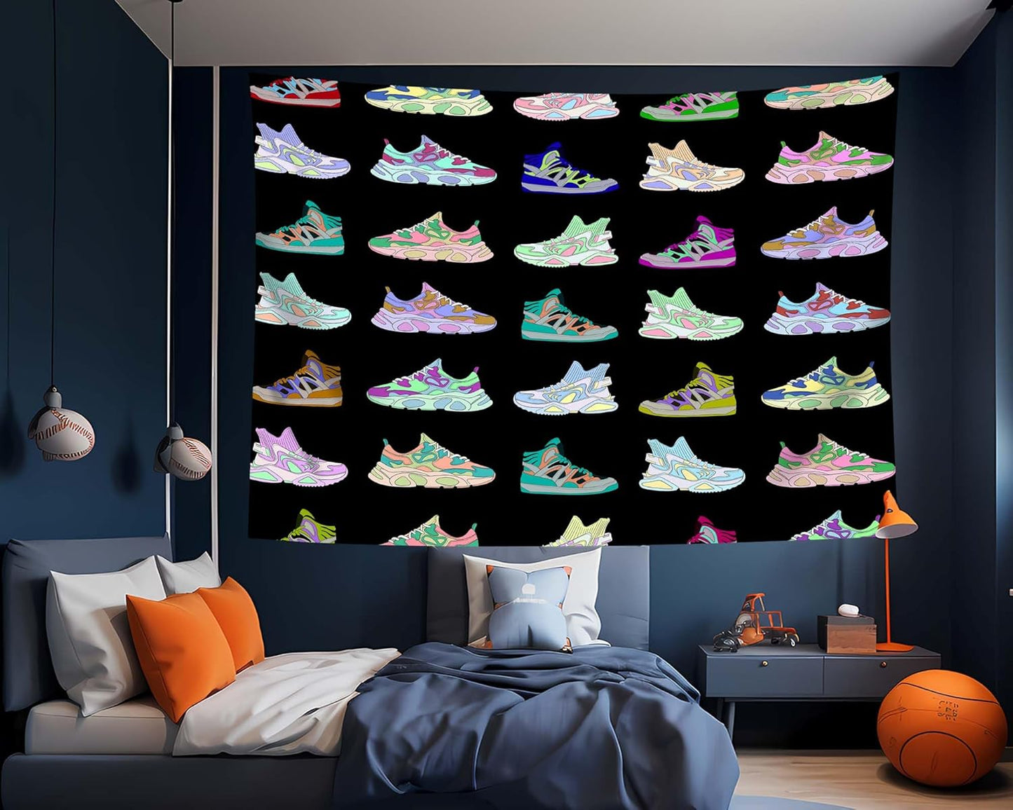 dueeia Sneaker Tapestry Wall Hanging Basketball Shoes Sports tapestries for Teen Boys Mens Bedroom Aesthetic Living Room Dorm Wall Decor (59.1"x51.2")