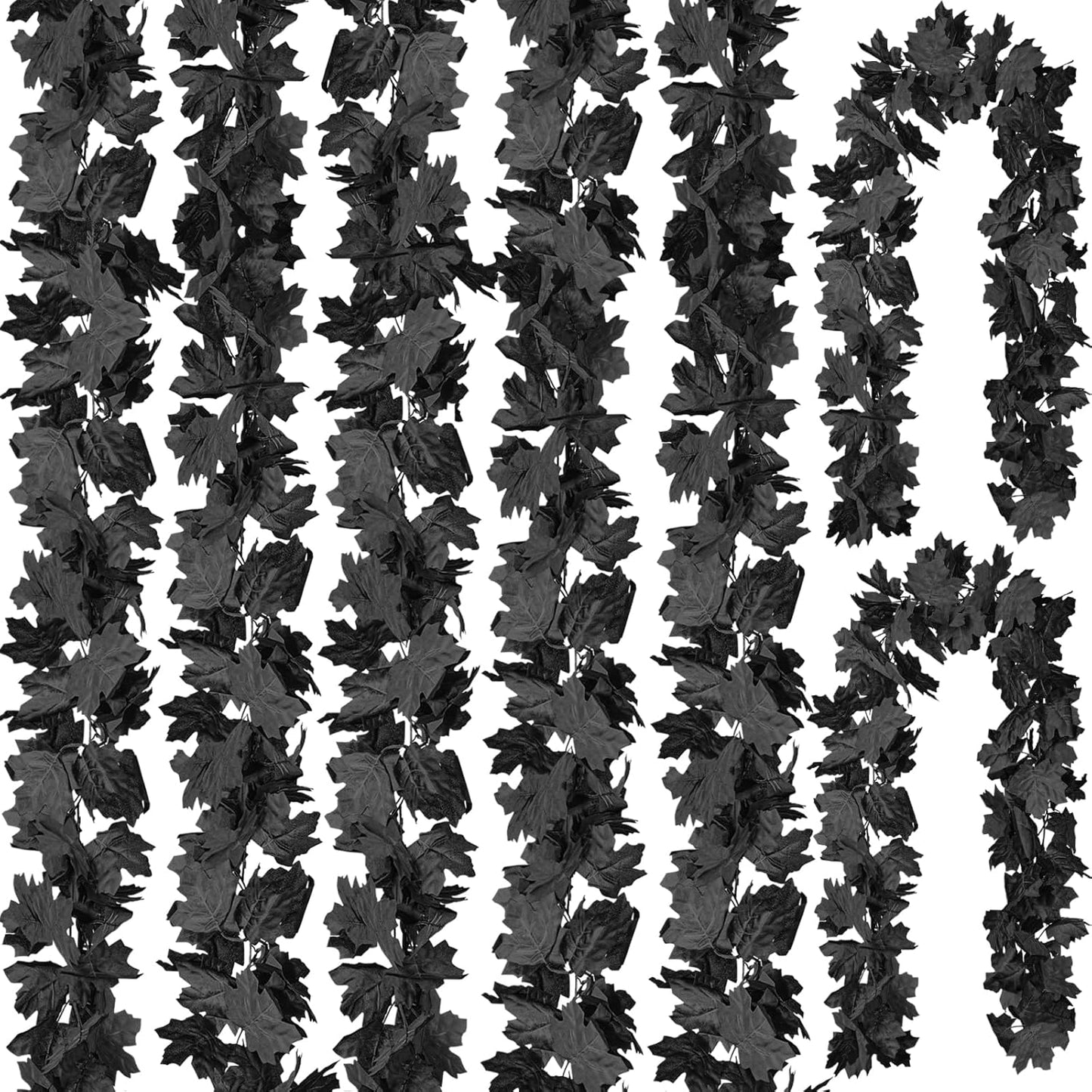 CQURE 7 Pack Black Fall Leaf Garland, Total 41.3Ft Halloween Garland Hanging Vines Artificial Fall Maple Leaves Thanksgiving Decor for Home Wedding Fireplace Christmas