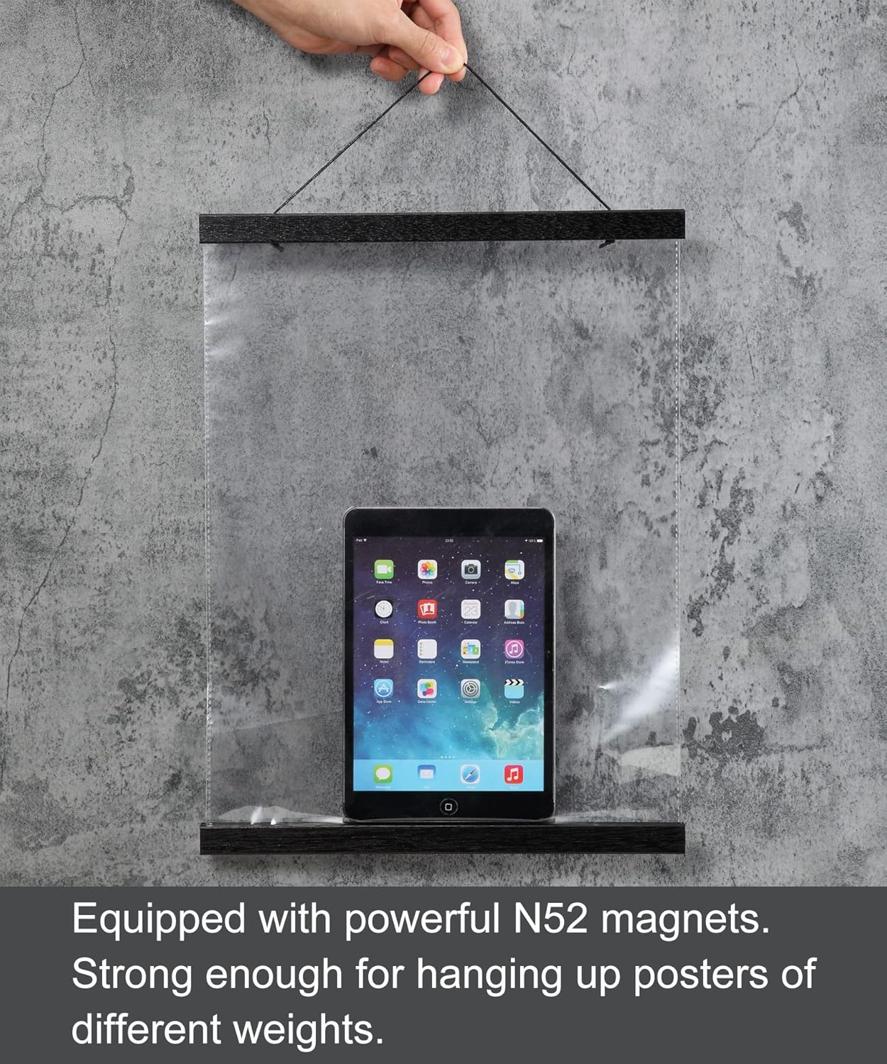 FALAMON Magnetic Poster Hanger Frame,58x40 58x32 58x36 Teak Wood Magnet Poster Frame for Posters,Prints,Photos,Pictures,Maps,Scrolls,and Canvas Artwork(Black,58")