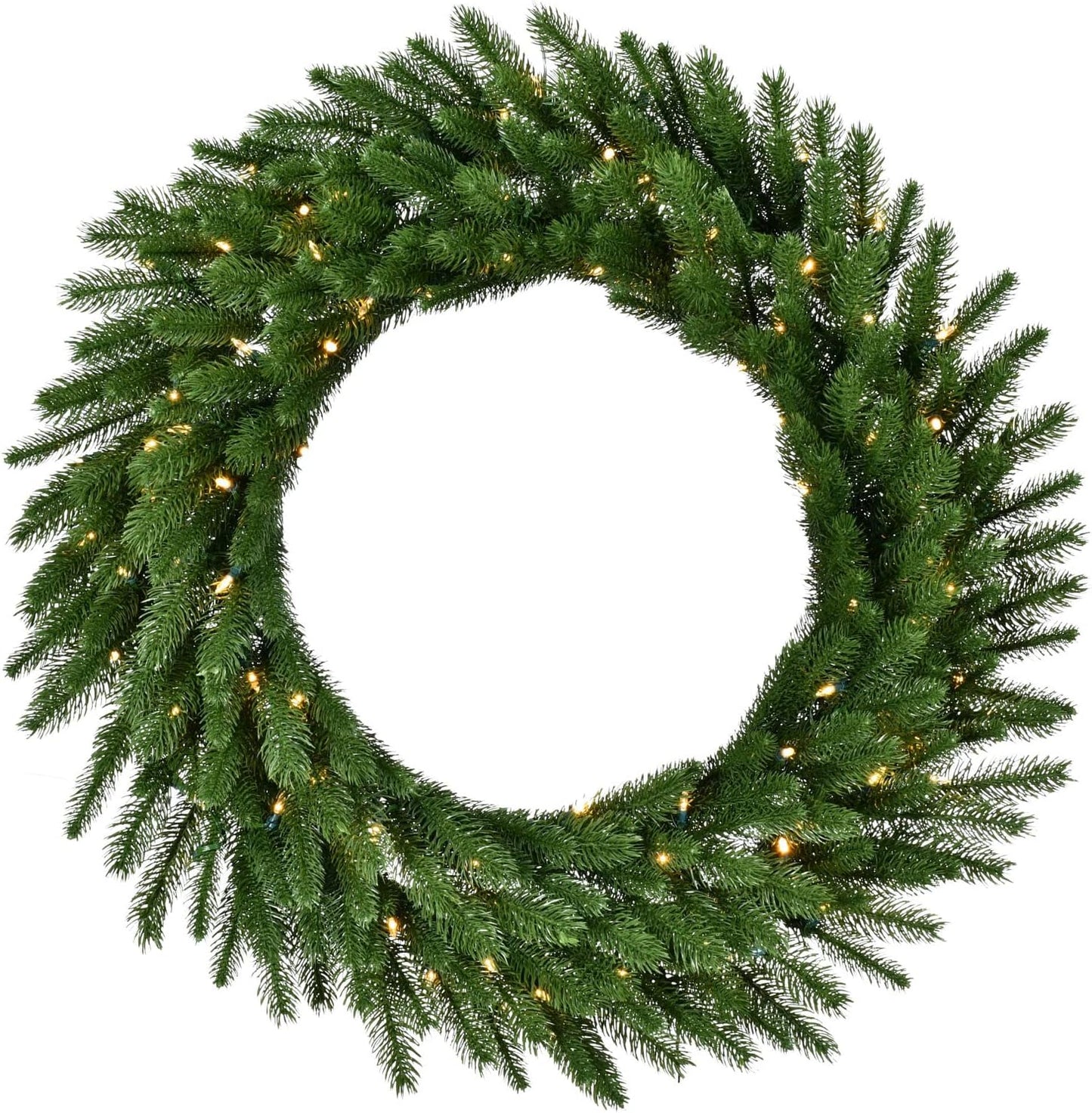 Fraser Hill Farm 36-in. Green Fir Wreath Warm White LED Lights | Battery Operated | Festive Christmas Holiday Decorations | Indoor Hanging Decor for Doors, Fireplace Mantels | FFGF036WR-5GR