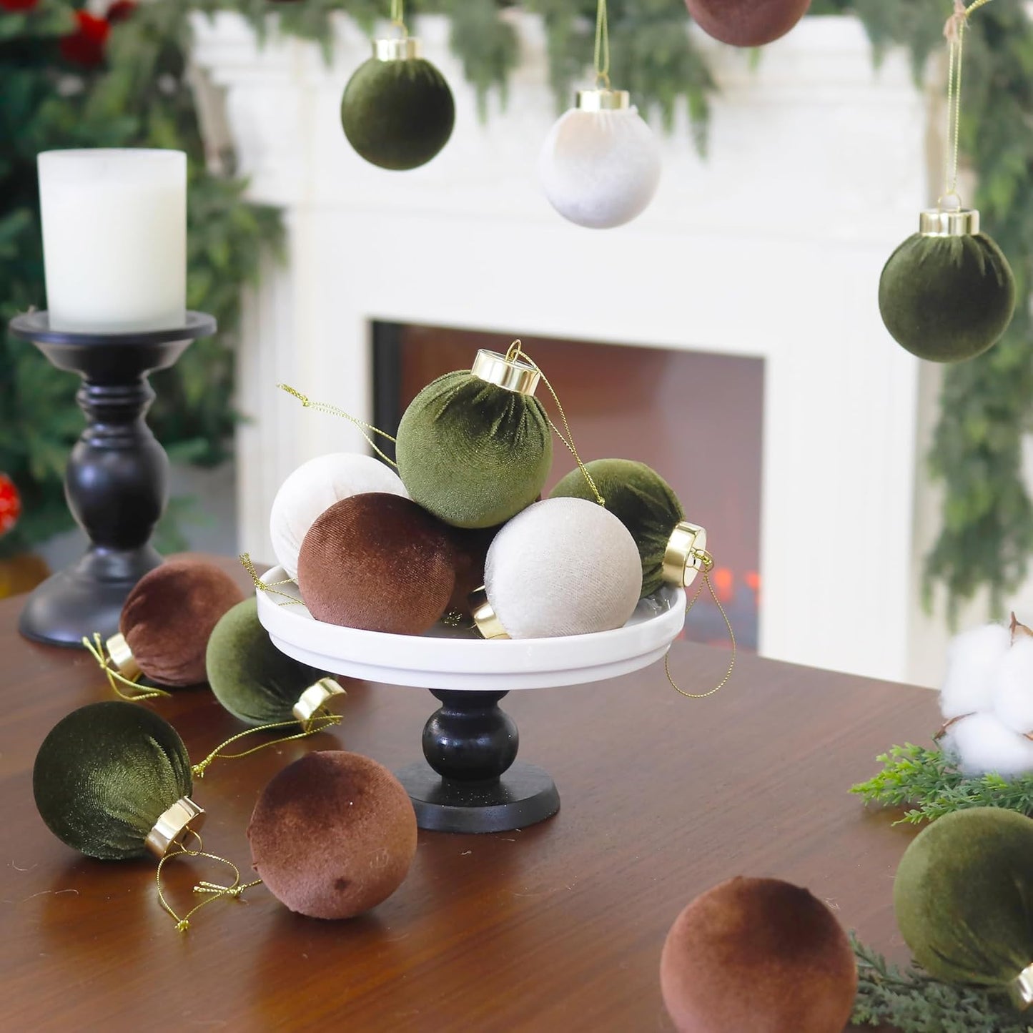 3.15inch Velvet Ornaments for Christmas Tree, 15pcs Multicolor Flocked Christmas Ornaments Decorations Balls Set Decor