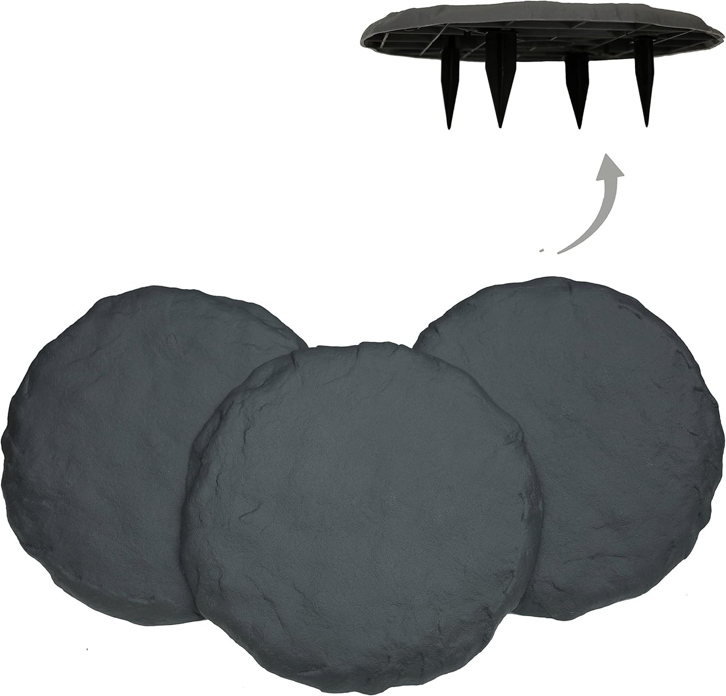 Ei Circular 15.5” Stepping Stones with Ground Stakes - Home or Garden Step Stones for Outdoor Walkway or Pathway Pavers - Resin Material (8, Slate Grey)