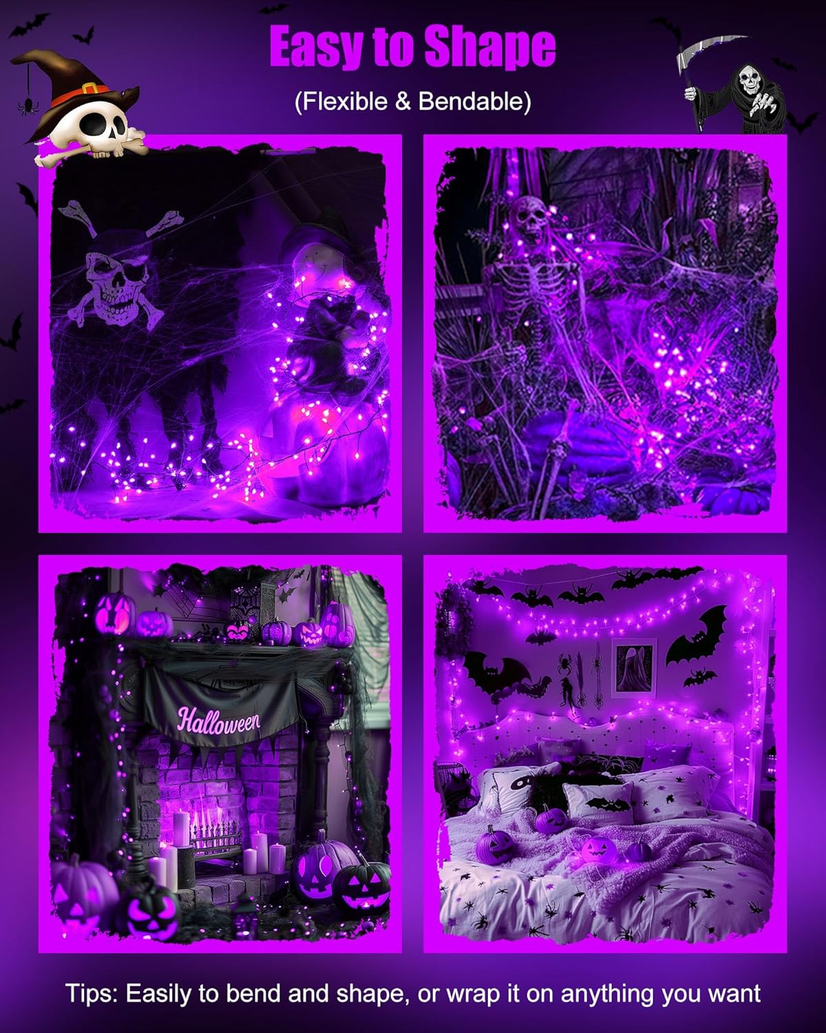 Fairy Lights Battery Operated, Twinkle String Lights Waterproof Silver Wire 5 Feet 60 Led Firecracker Starry Lights for DIY Wreath Home Party Bedroom Mason Jar Indoor Halloween Decoration, Purple