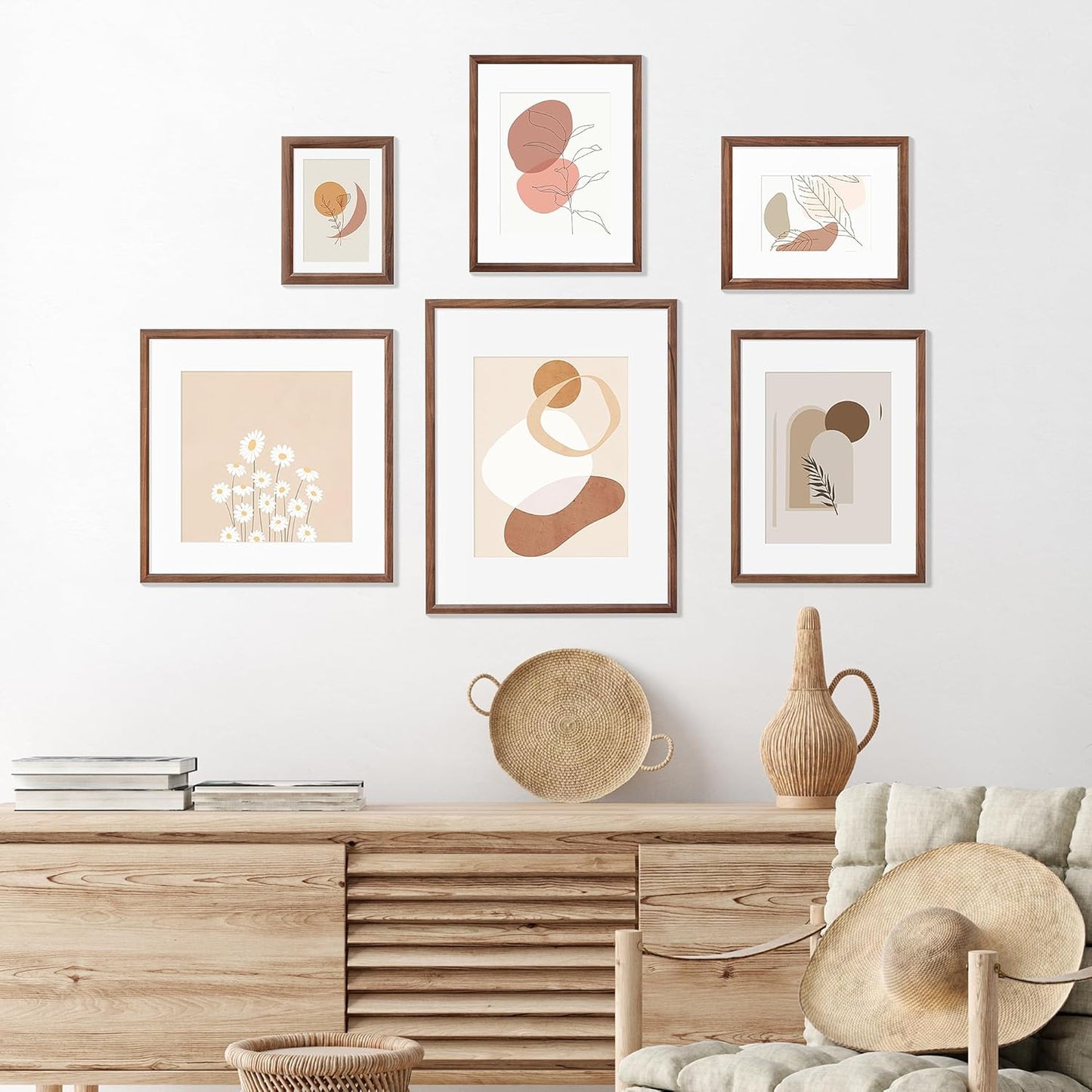 16x16 Picture Frame Set of 4 Natural Solid Walnut Photo Frames with 12x12 Removable Mat Wall Hanging Large Handcrafted Frame with HD Plexiglass Wall and Tabletop Display Large Poster Frame