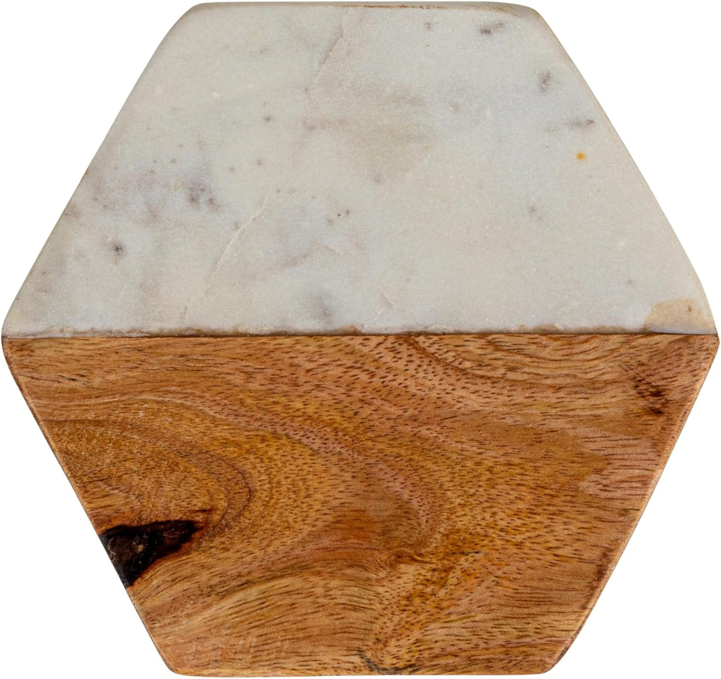 Creative Co-op Marble & Mango Wood Hexagon Coasters (Set of 4 Pieces)