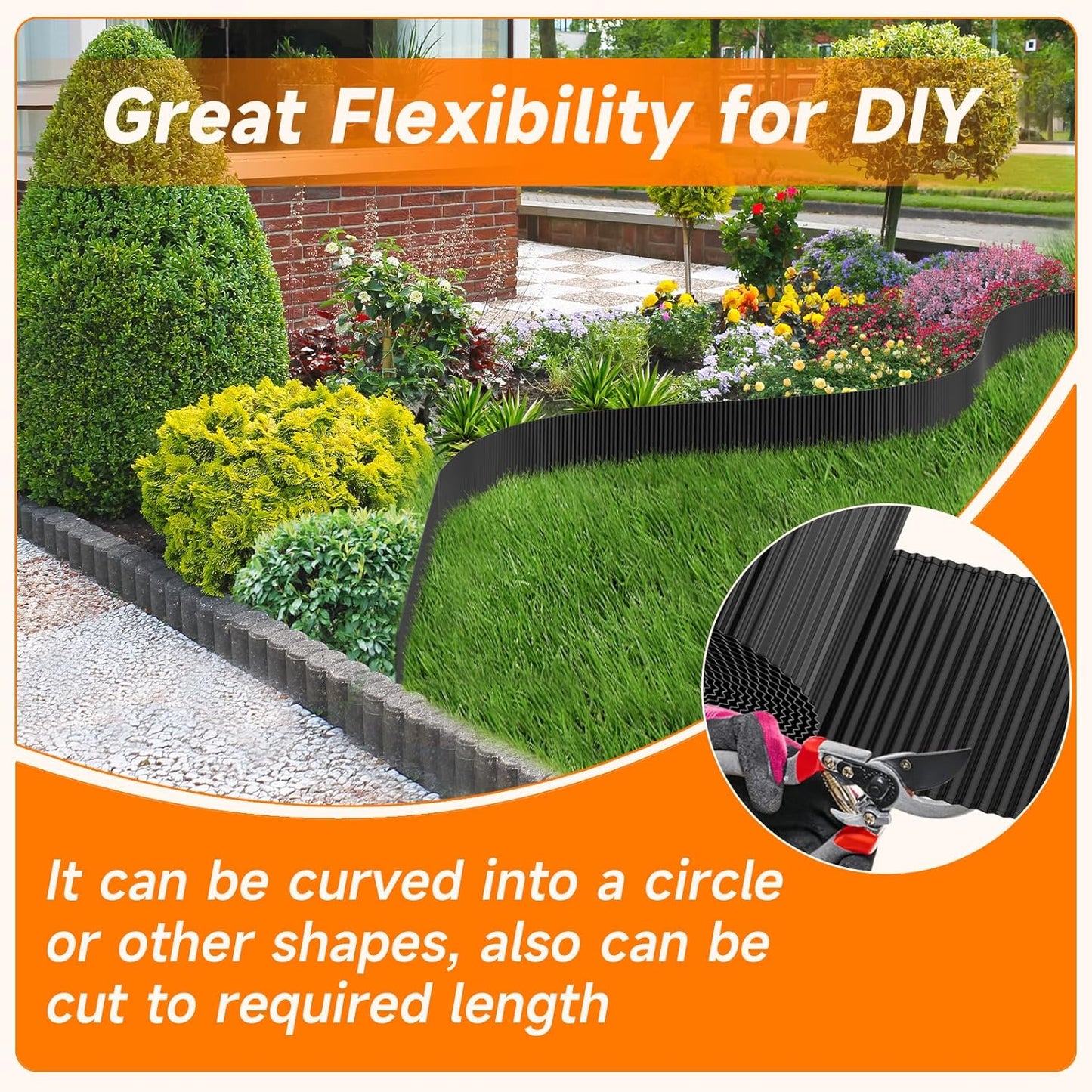 Corrugated Garden Edging, 8"×10Ft Galvanized Steel Landscape Edging & Lawn Edging Border, Metal Garden Border for Flower Beds, Garden，Lawn，Raised Beds & Tree Surrounds (Black)