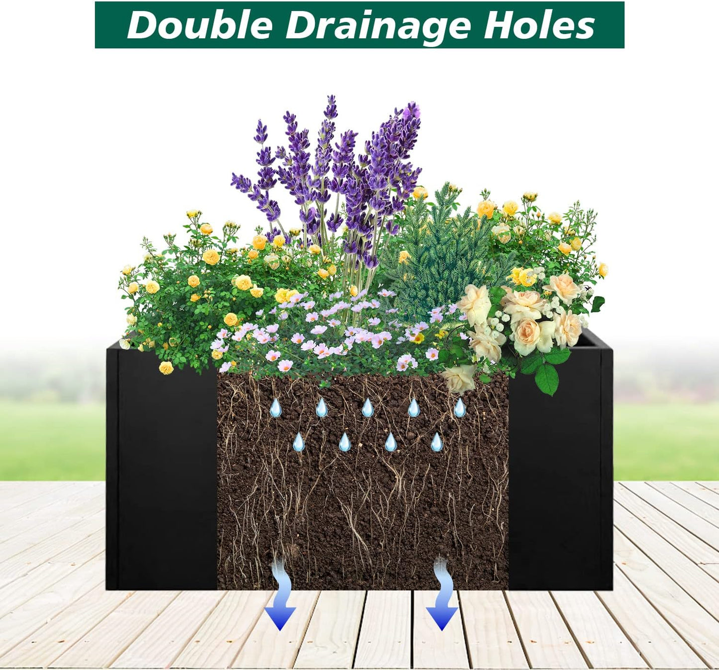 Galvanized Steel Metal Planter Rectangular Indoor Black Planter Box Large Outdoor Planters Steel 31.5" x 16" x 16" Commercial Residential for Patio, Deck, Garden