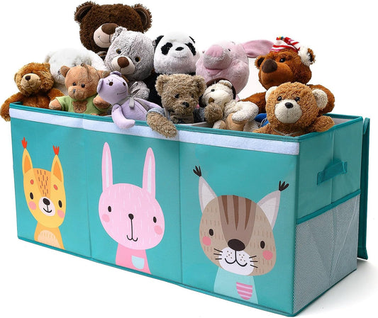 Extra Large Toy Storage Organizer with Lid - Sturdy, Collapsible Toy Chest Storage Box with Cute Design - Toys Bin with Dividers for Kids, Boys, Girls, Nursery, Bedroom, Play room 37"x16"x14"