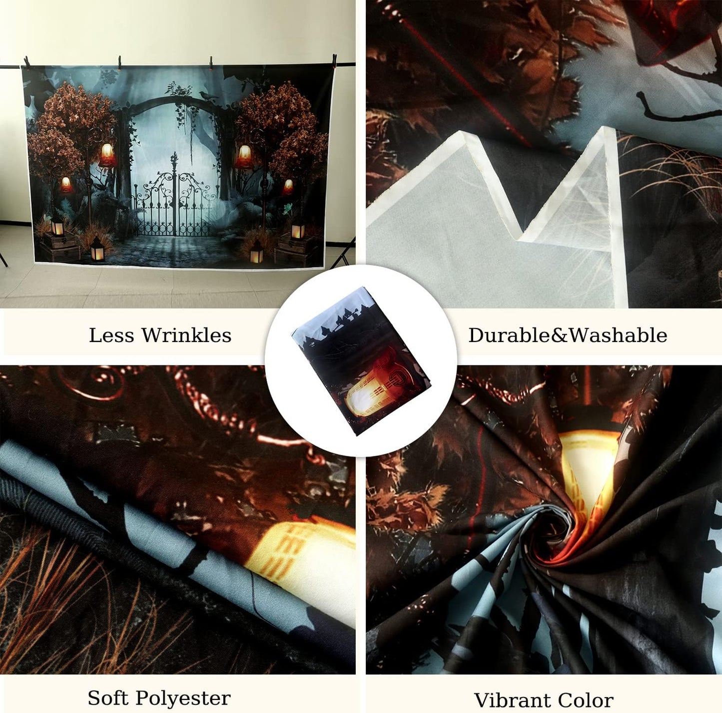 Durable Fabric Halloween Backdrop 7x5ft Horror Cemetery Iron Gate Scary Halloween Photo Background for Photography Halloween Party Decorations Banner Photo Studio Decoration Supplies