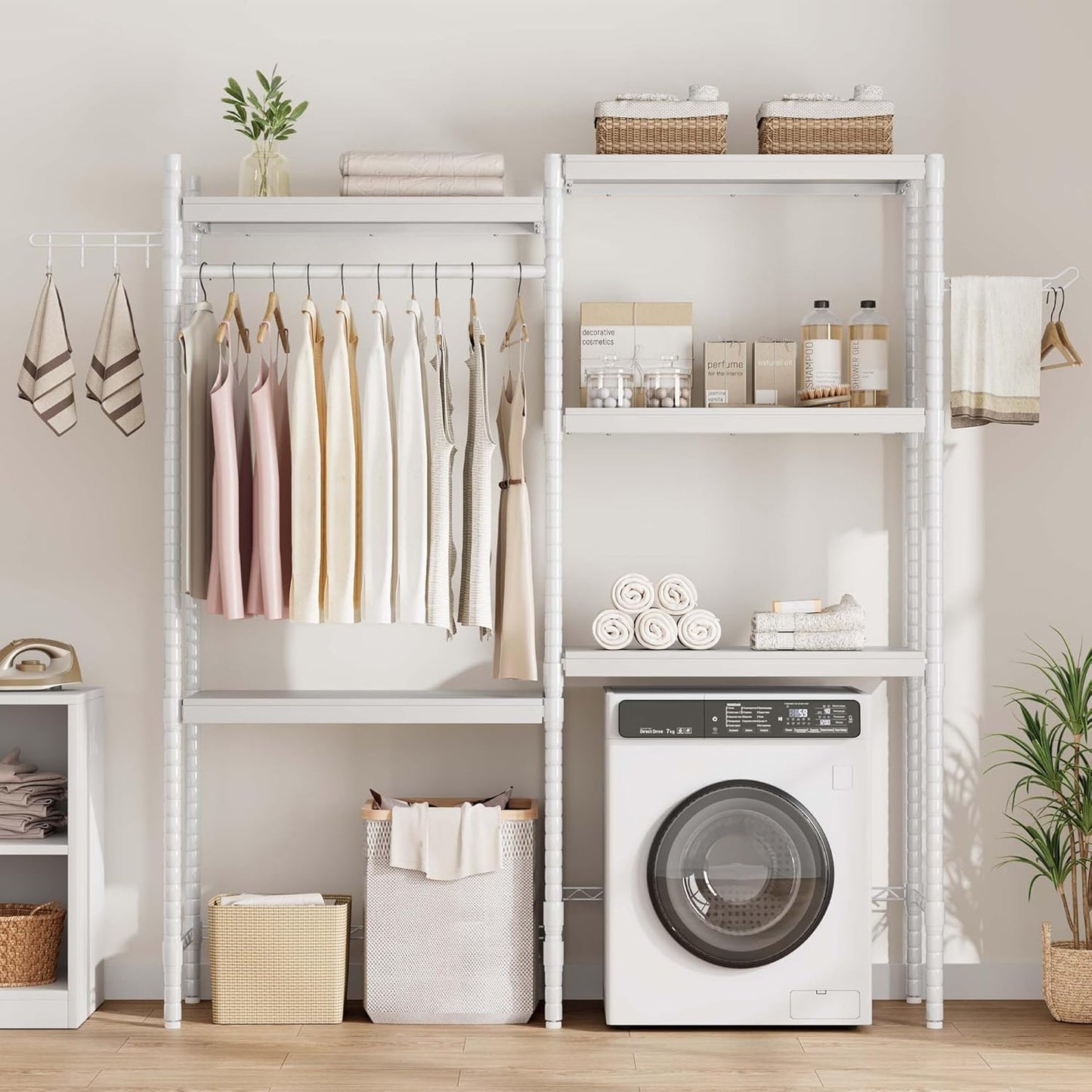 Double Row Over Washer and Dryer Storage Shelves, Laundry Room Organization and Storage, Heavy Duty Laundry Room Shelves, with Adjustable Height, 5-Tier