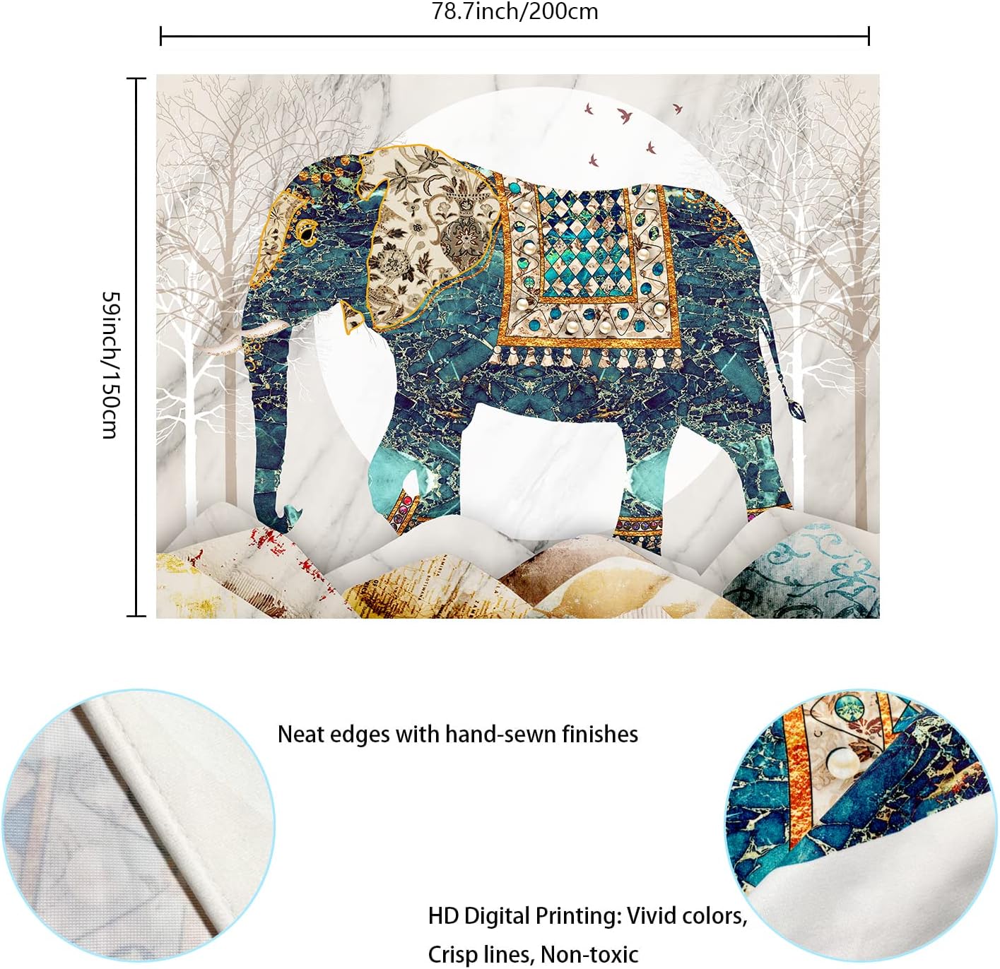 Elephant Tapestry, Forest Moon Tapestries, Bohemian Hippie Boho Trippy Indie Aesthetic Wall Tapestry, Watercolor Yoga Mystic Vintage Wall Hanging, Home Decor for Bedrooms Living Rooms Dorm Studios