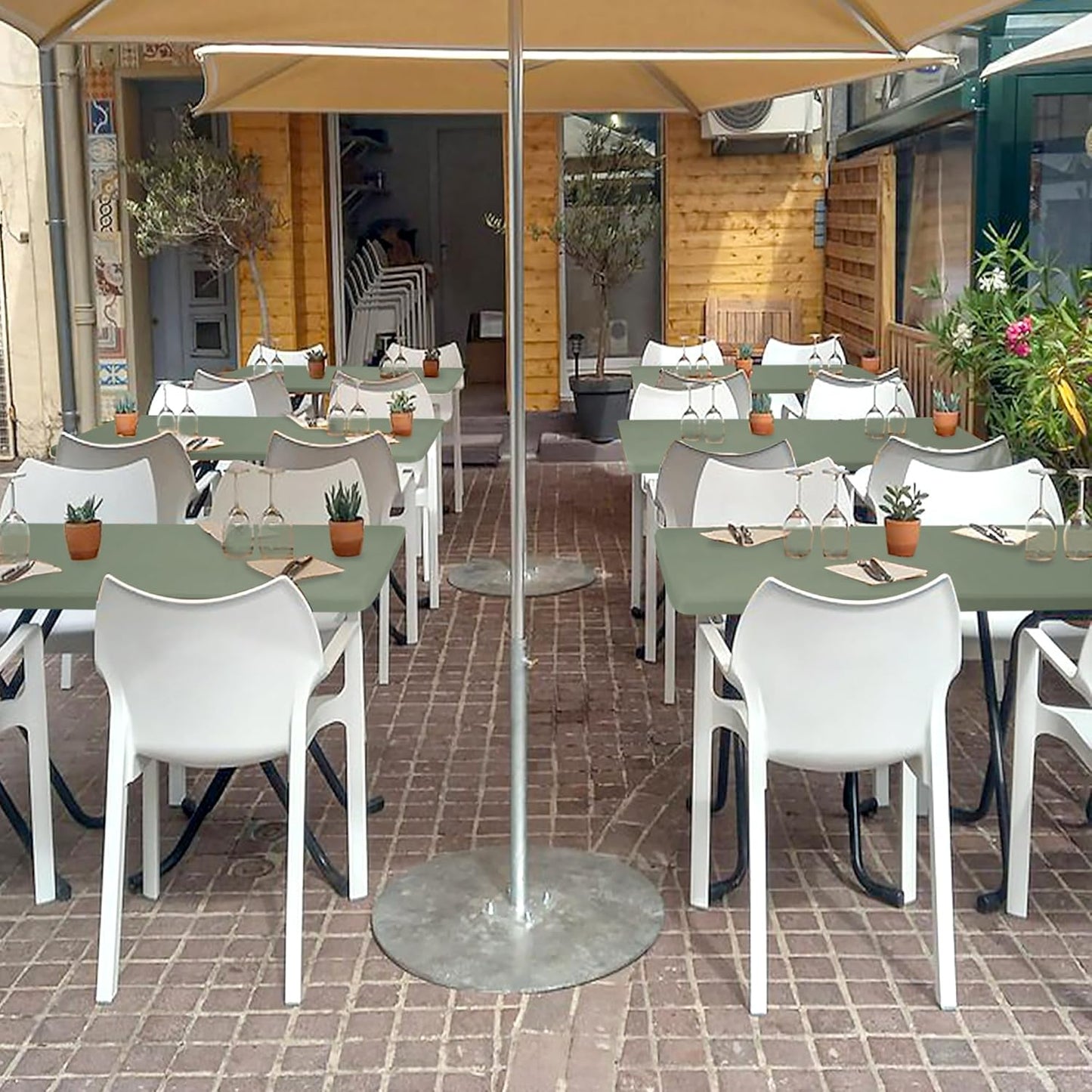 Fitted Tablecloth for 8 Foot Rectangle Tables-4 Pack Sage Elastic Outdoor Picnic Table Cover-Spandex Stretch Folding Table Cloths 8ft for Camping Dining Room Patio Kitchen Banquet Party