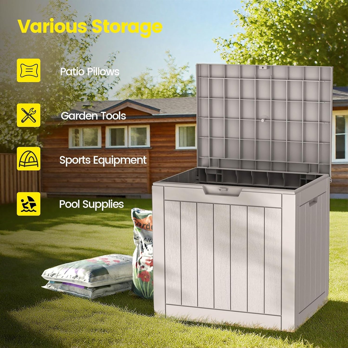31 Gallon Outdoor Storage Box - Waterproof Resin Deck Box for Indoor & Outdoor Use, Lockable & UV Resistant Storage Bin for Package Delivery, Patio Cushions, Gardening Tools - Grey