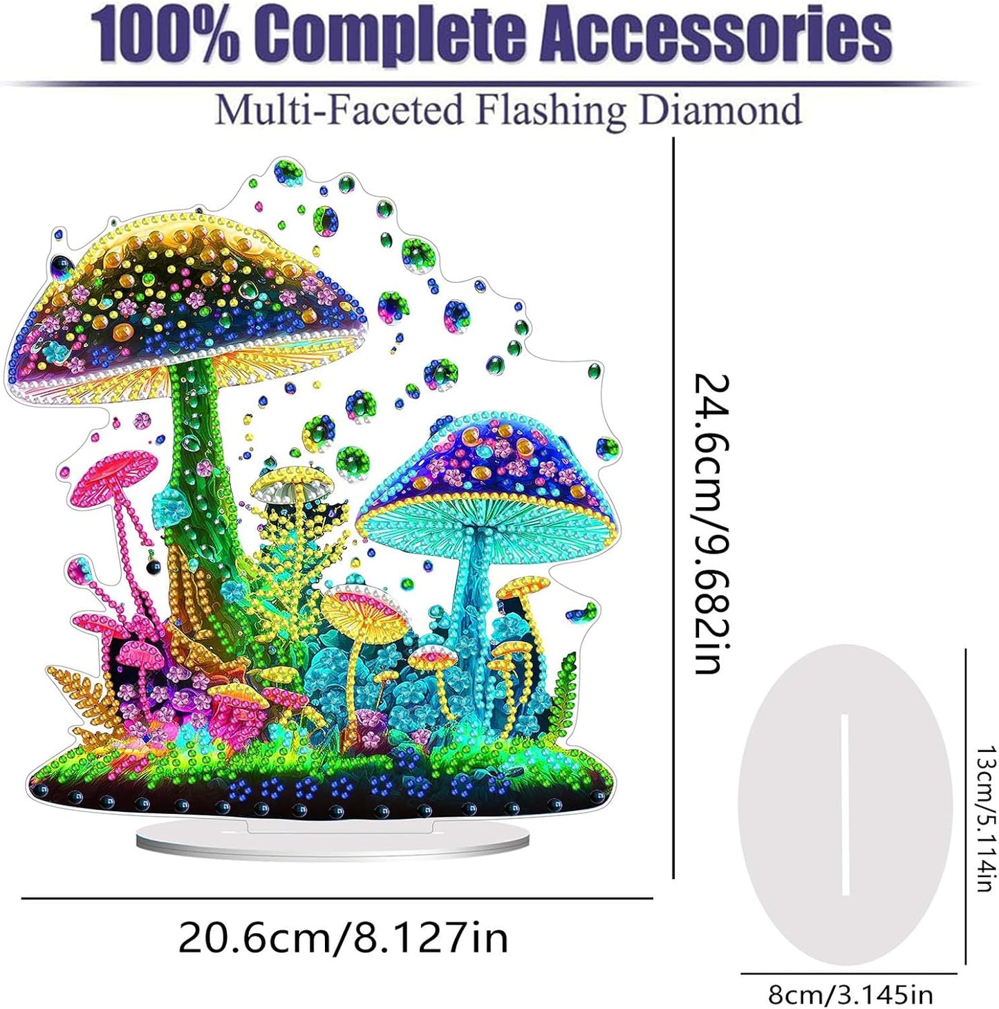 Diamond Painting Kits for Adults Beginners, 5D Full Drill Mushroom Crystal Art Desktop Ornament, DIY Single Sided Home Office Desk Decor, Creative Craft Gift Set with Tools