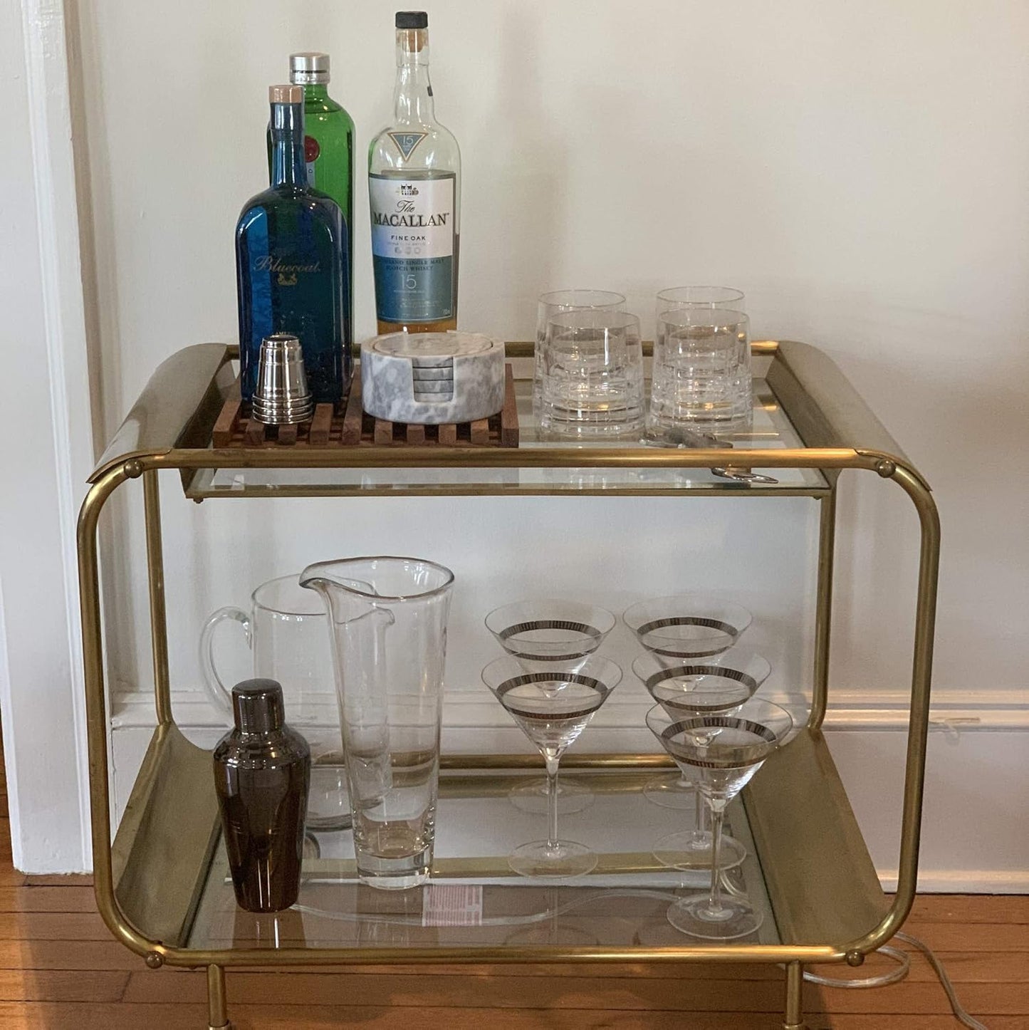 Fox Run Natural Polished Marble Coasters, Set of 4 White Coasters With Holder